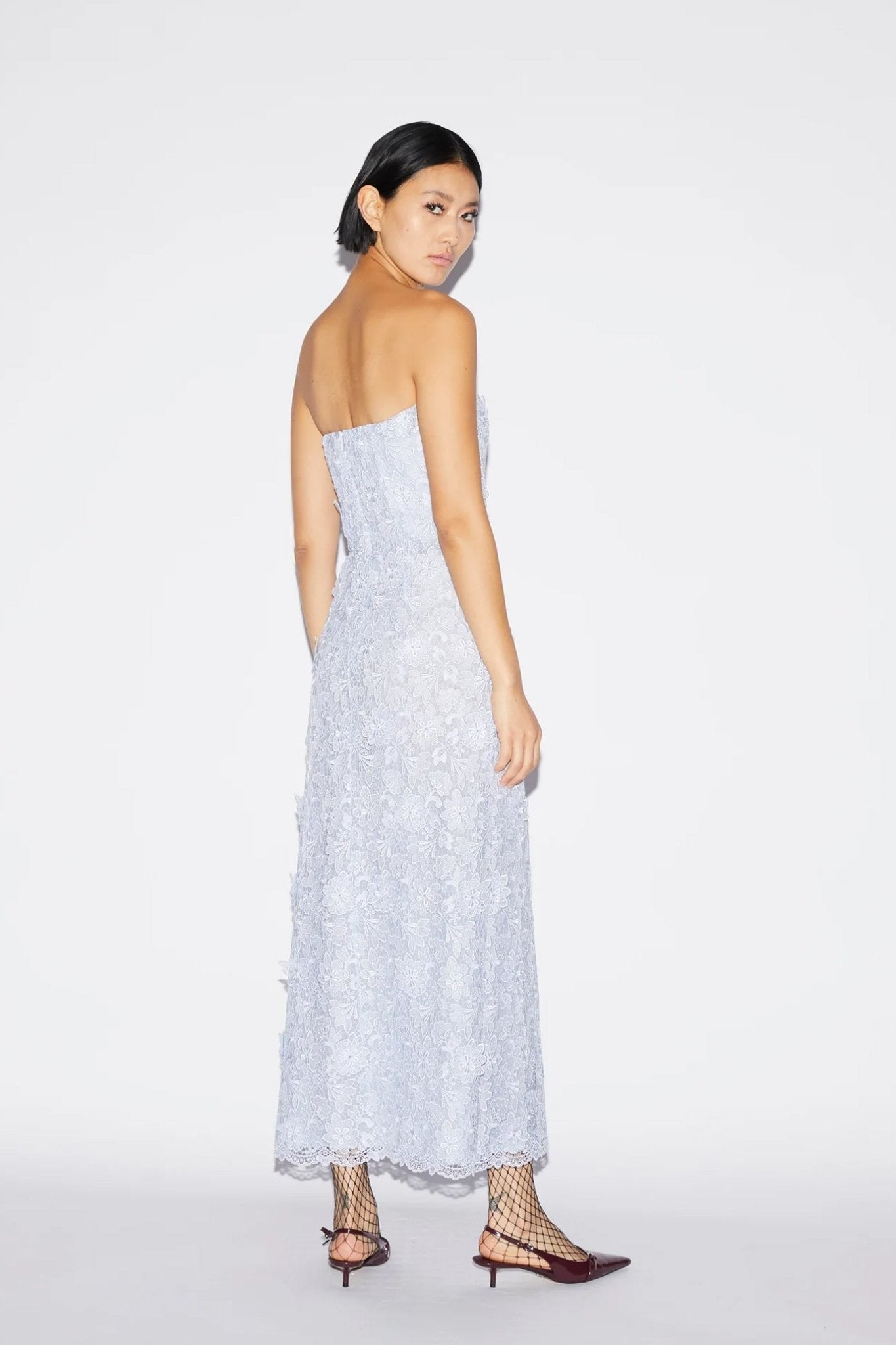Tia Dress Dusty Blue Lace - ALBOUSHIYA - district 5 - dubai - riyadh - abaya - dresses - designers - evening wear - luxury - elegance - craftsmanship - gowns - cocktail dresses - collections - georges