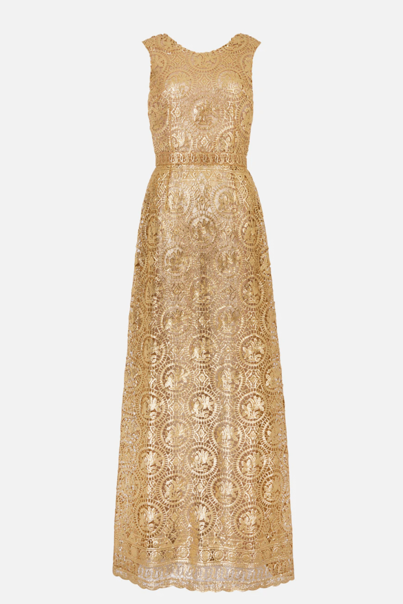 Torres Dress In Gold Foiled Guipure - ALBOUSHIYA - district 5 - dubai - riyadh - abaya - dresses - designers - evening wear - luxury - elegance - craftsmanship - gowns - cocktail dresses - collections - georges