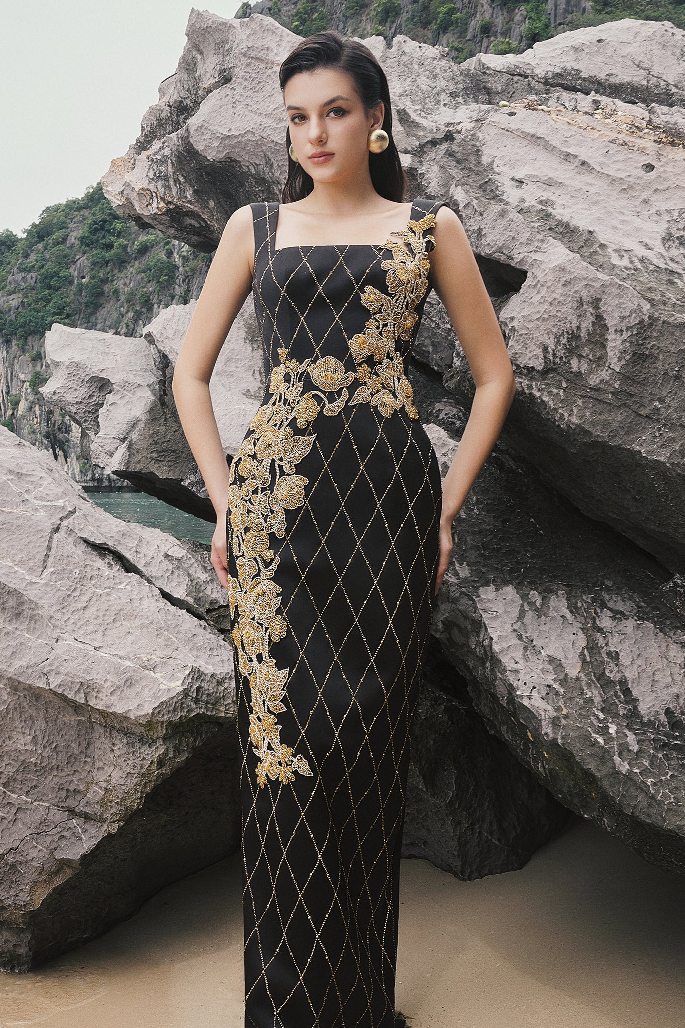Strappy Fish Net Crystalline Straight Dress
