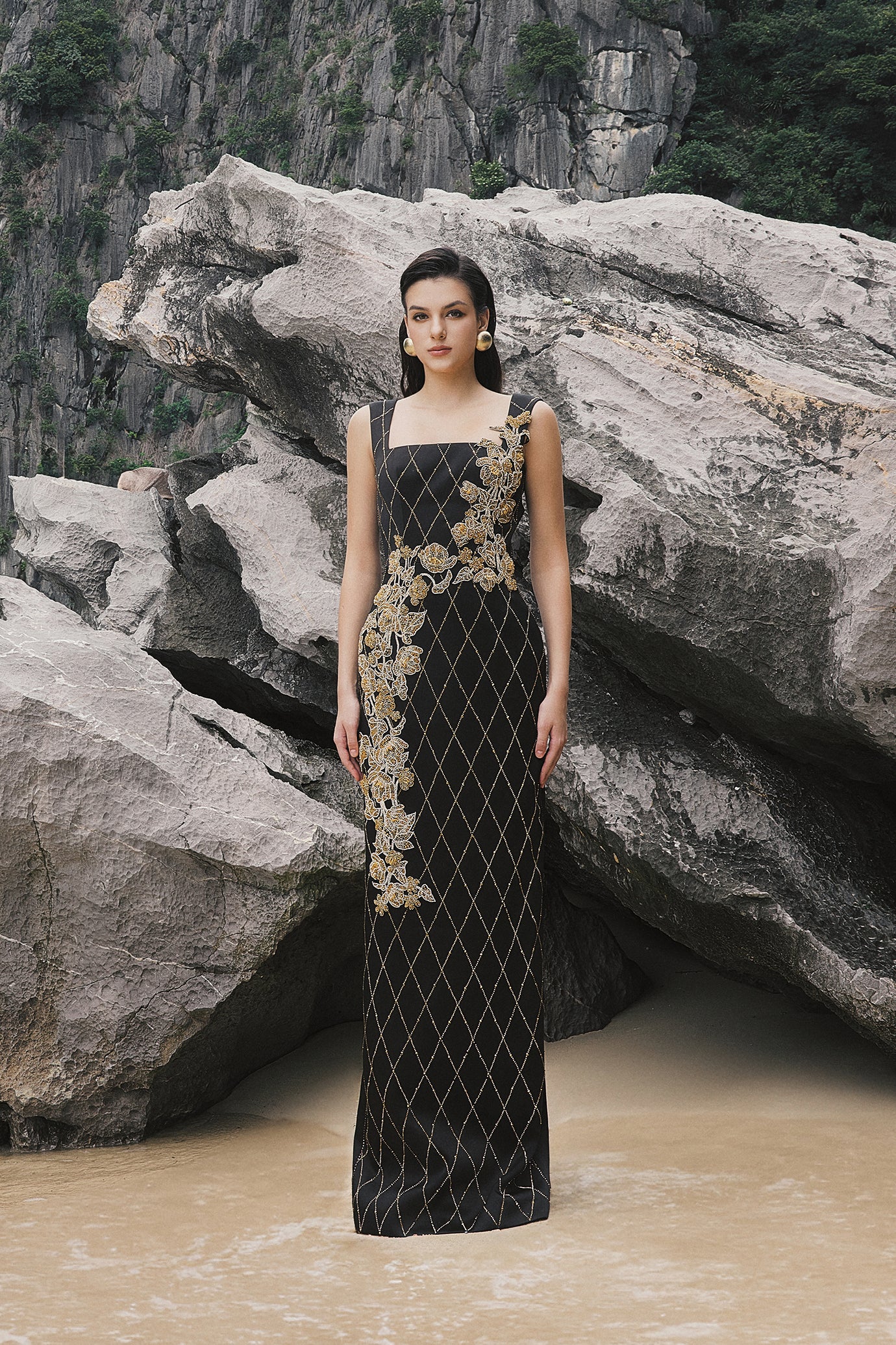 Strappy Fish Net Crystalline Straight Dress