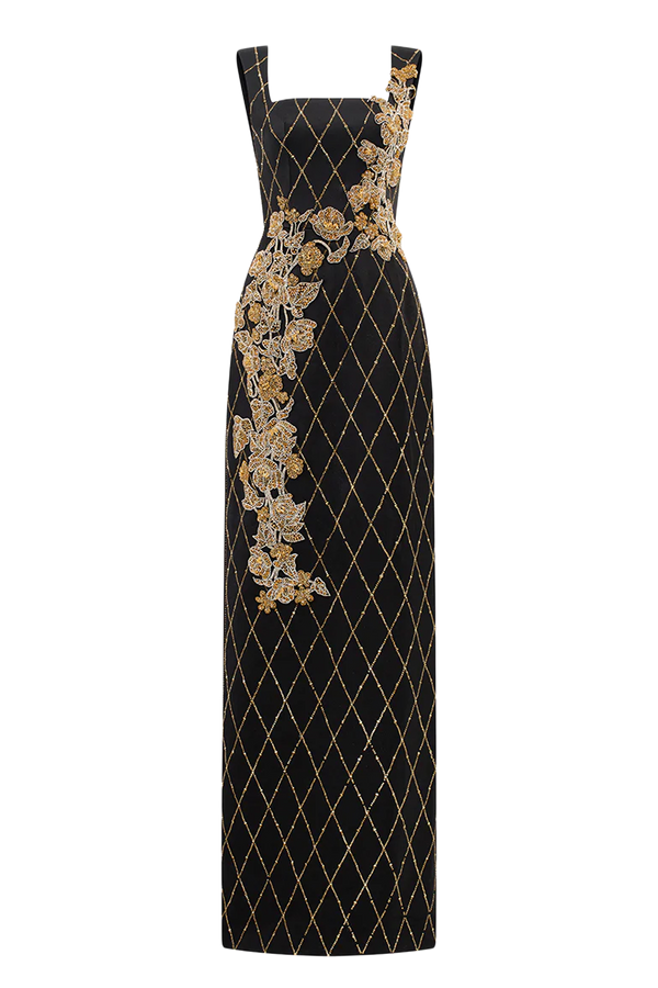 Strappy Fish Net Crystalline Straight Dress