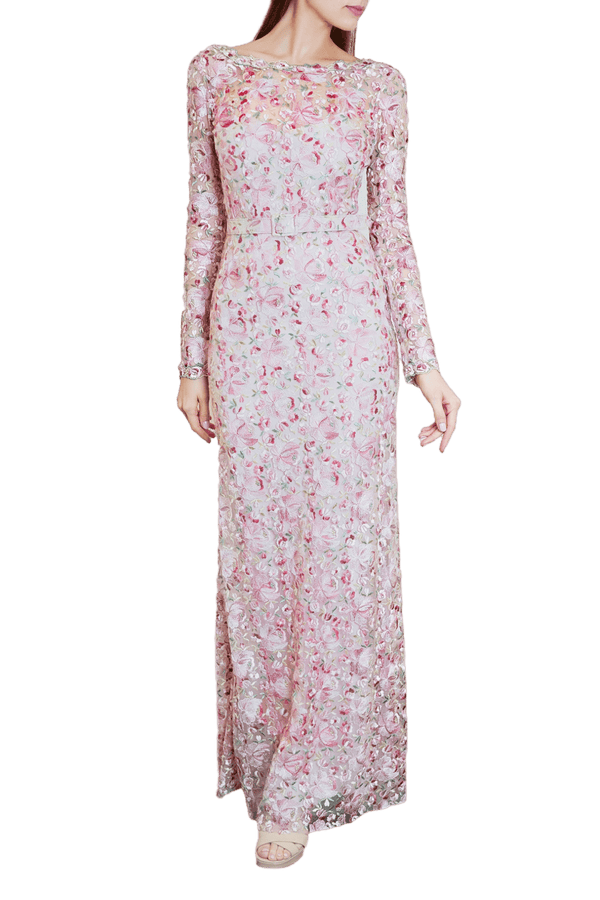 Tulle Embroidered Sheath Maxi Dress - ALBOUSHIYA - district 5 - dubai - riyadh - abaya - dresses - designers - evening wear - luxury - elegance - craftsmanship - gowns - cocktail dresses - collections - georges