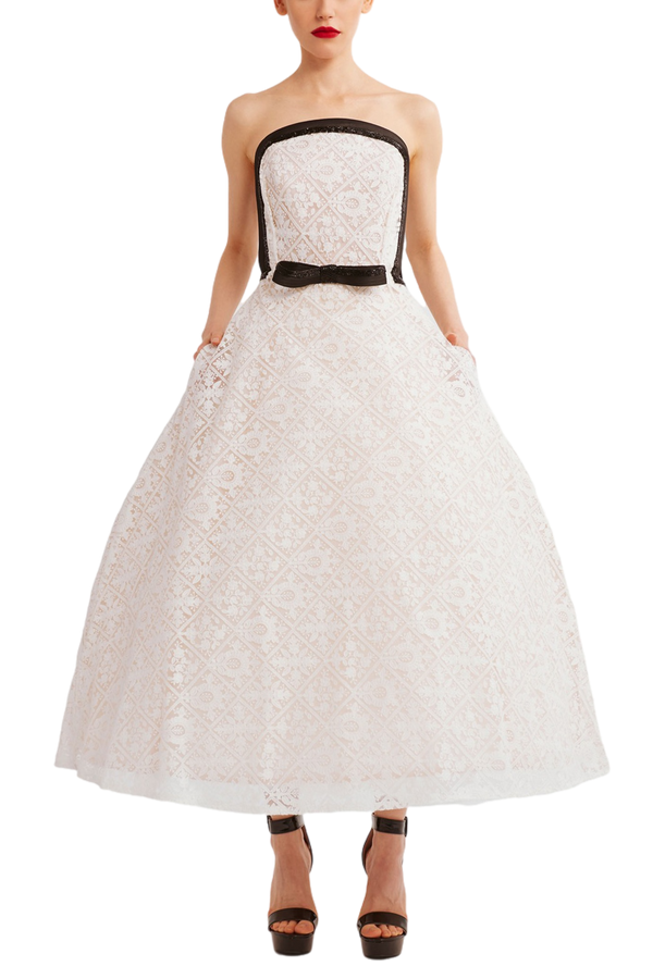 Lace Ball Dress with Black Trim and Side Pockets