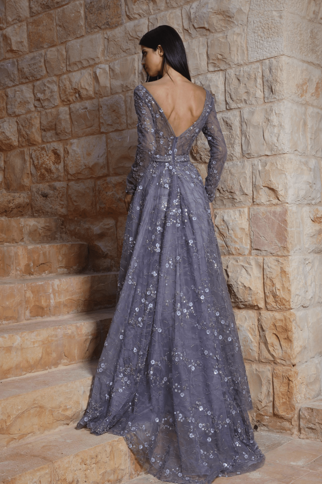 Twilight Full Length Gown with High Slit - ALBOUSHIYA - district 5 - dubai - riyadh - abaya - dresses - designers - evening wear - luxury - elegance - craftsmanship - gowns - cocktail dresses - collections - georges