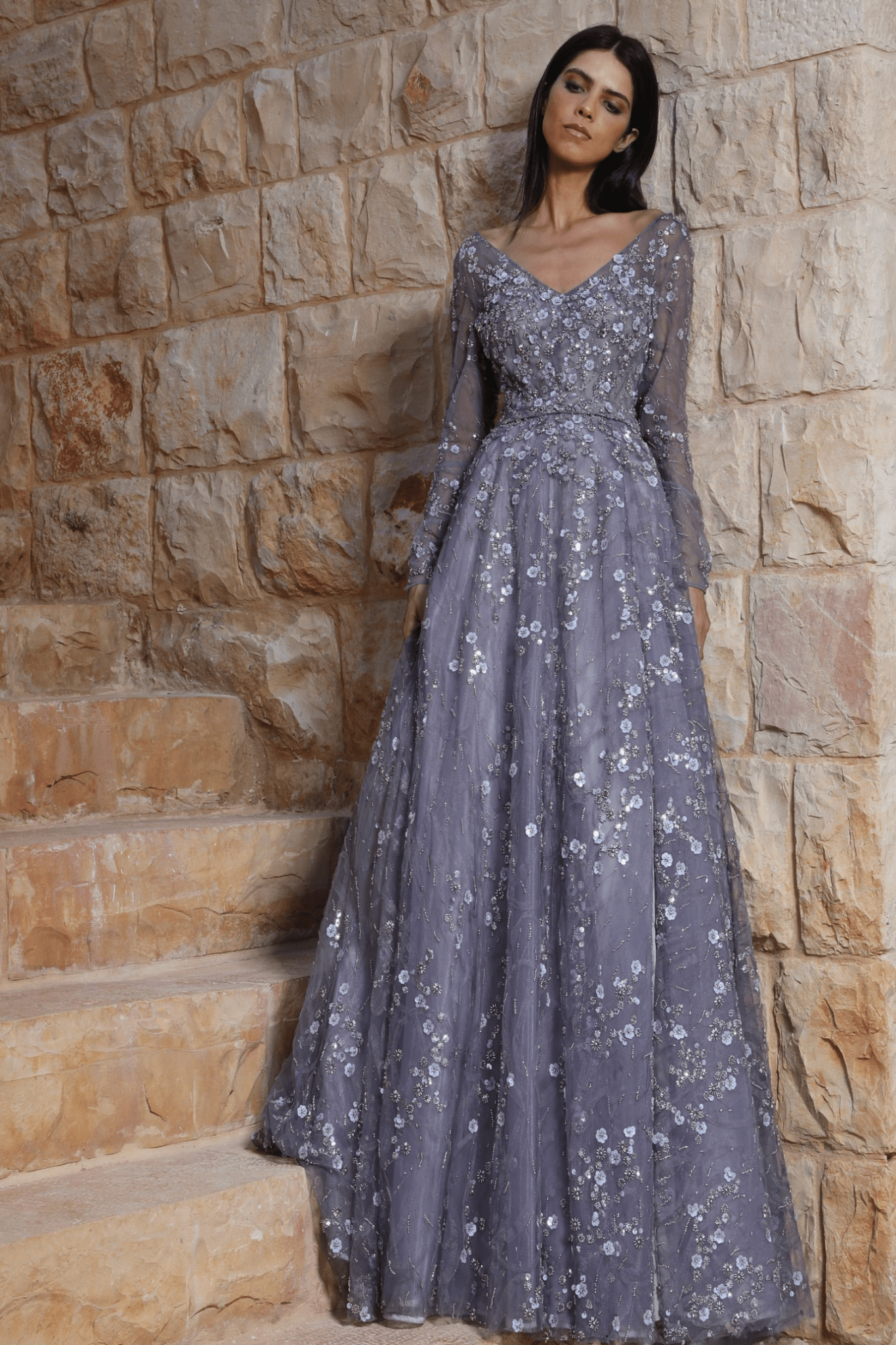 Twilight Full Length Gown with High Slit - ALBOUSHIYA - district 5 - dubai - riyadh - abaya - dresses - designers - evening wear - luxury - elegance - craftsmanship - gowns - cocktail dresses - collections - georges
