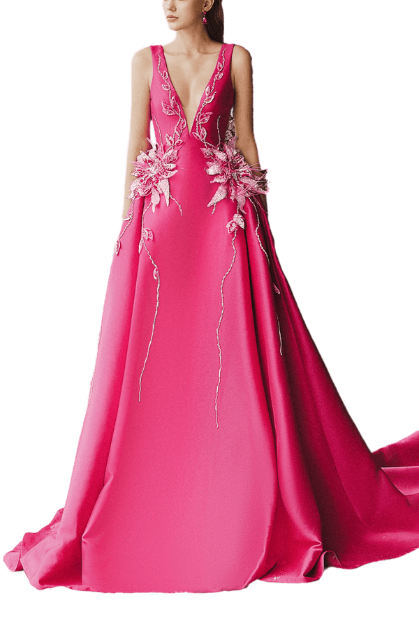 V - Neck A line Ball Gown - ALBOUSHIYA - district 5 - dubai - riyadh - abaya - dresses - designers - evening wear - luxury - elegance - craftsmanship - gowns - cocktail dresses - collections - georges