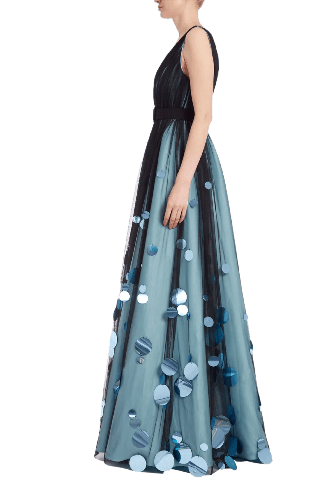 V - neck Oversized Pailletes Gown - ALBOUSHIYA - district 5 - dubai - riyadh - abaya - dresses - designers - evening wear - luxury - elegance - craftsmanship - gowns - cocktail dresses - collections - georges