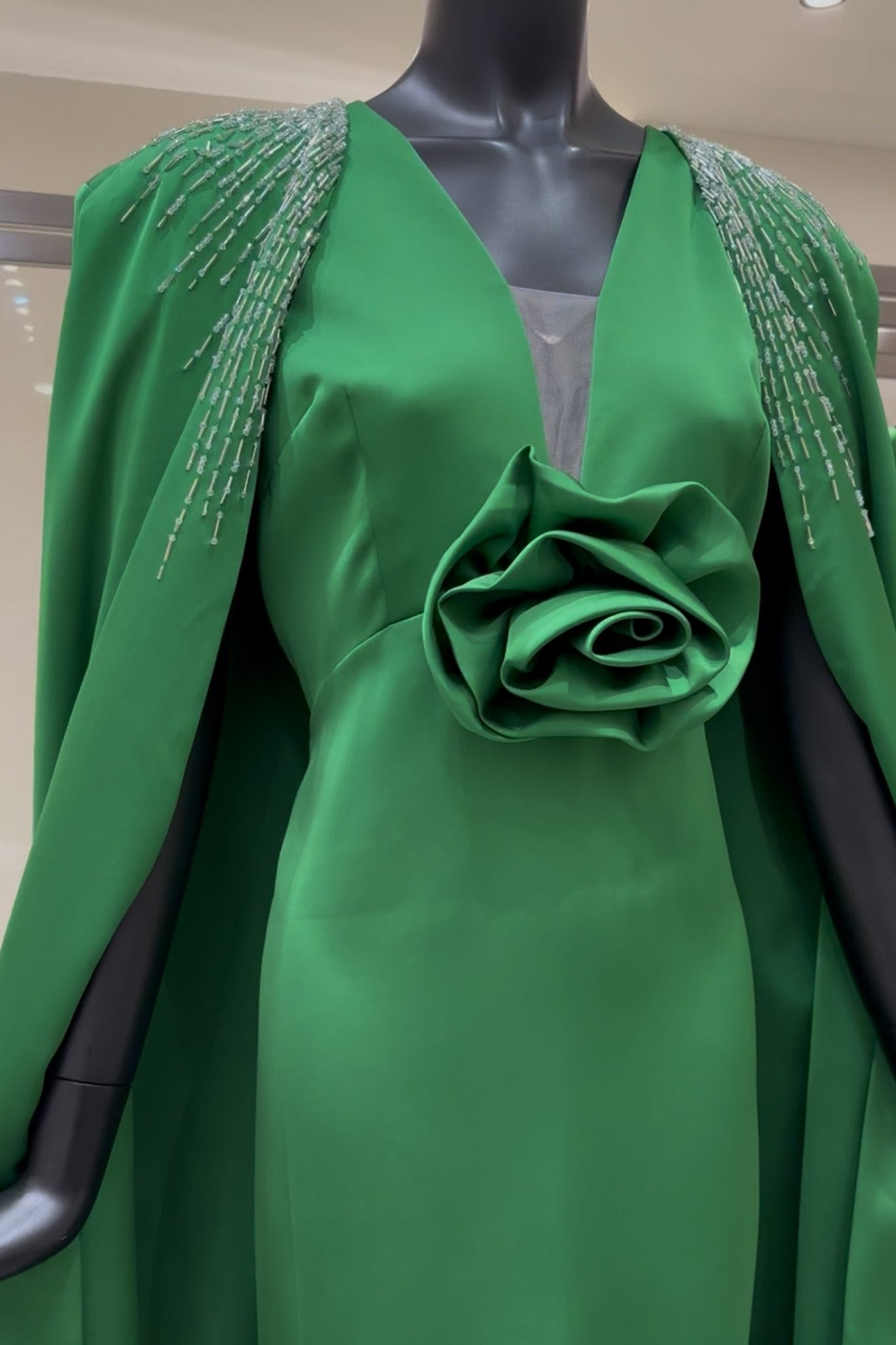 V - Neckline Sleeveless Gown With Long Cape - ALBOUSHIYA - district 5 - dubai - riyadh - abaya - dresses - designers - evening wear - luxury - elegance - craftsmanship - gowns - cocktail dresses - collections - georges