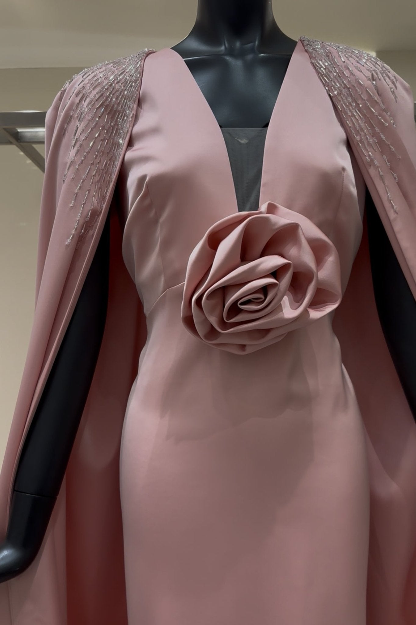 V - Neckline Sleeveless Gown With Long Cape - ALBOUSHIYA - district 5 - dubai - riyadh - abaya - dresses - designers - evening wear - luxury - elegance - craftsmanship - gowns - cocktail dresses - collections - georges