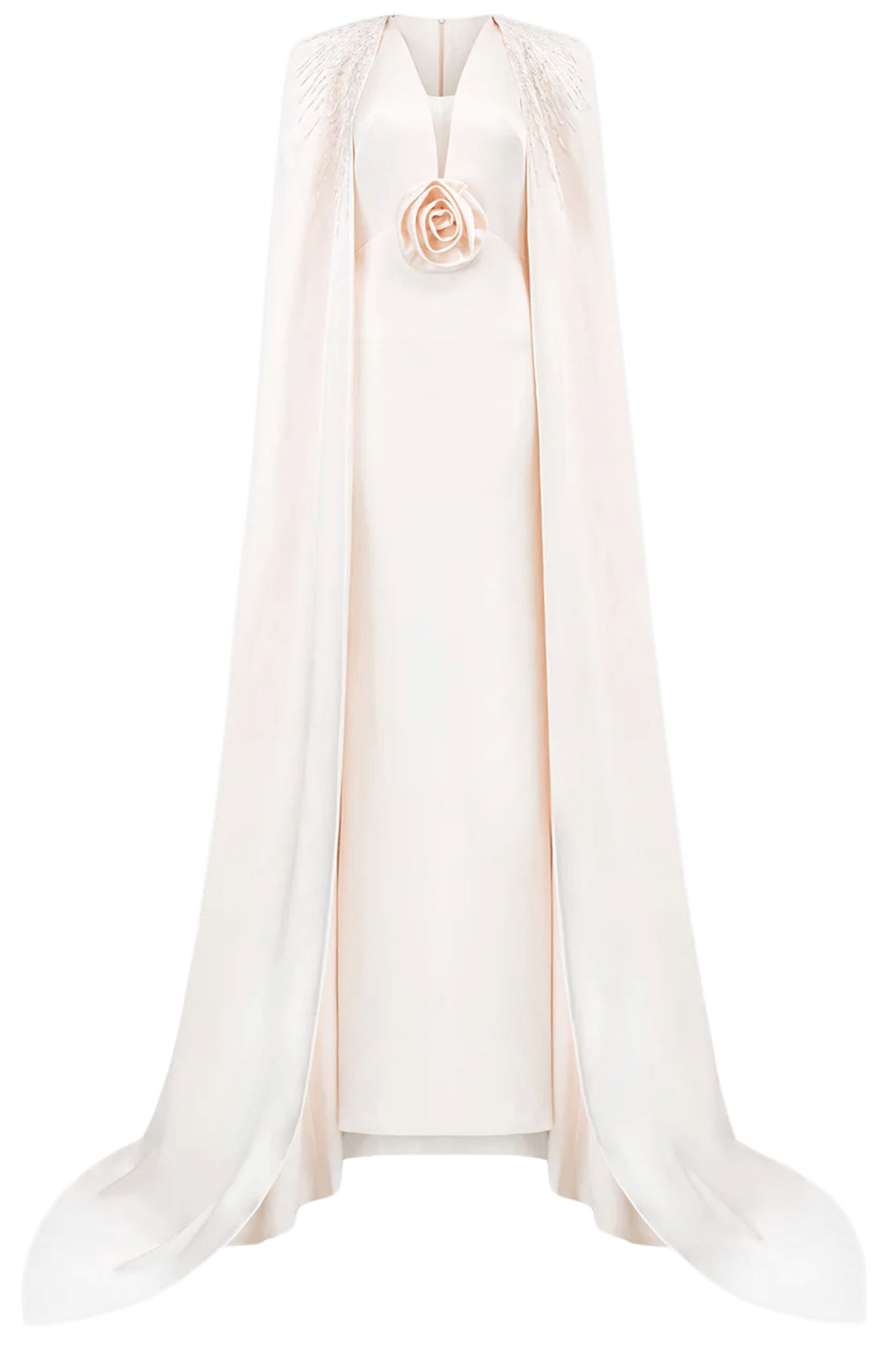 V - Neckline Sleeveless Gown With Long Cape - ALBOUSHIYA - district 5 - dubai - riyadh - abaya - dresses - designers - evening wear - luxury - elegance - craftsmanship - gowns - cocktail dresses - collections - georges