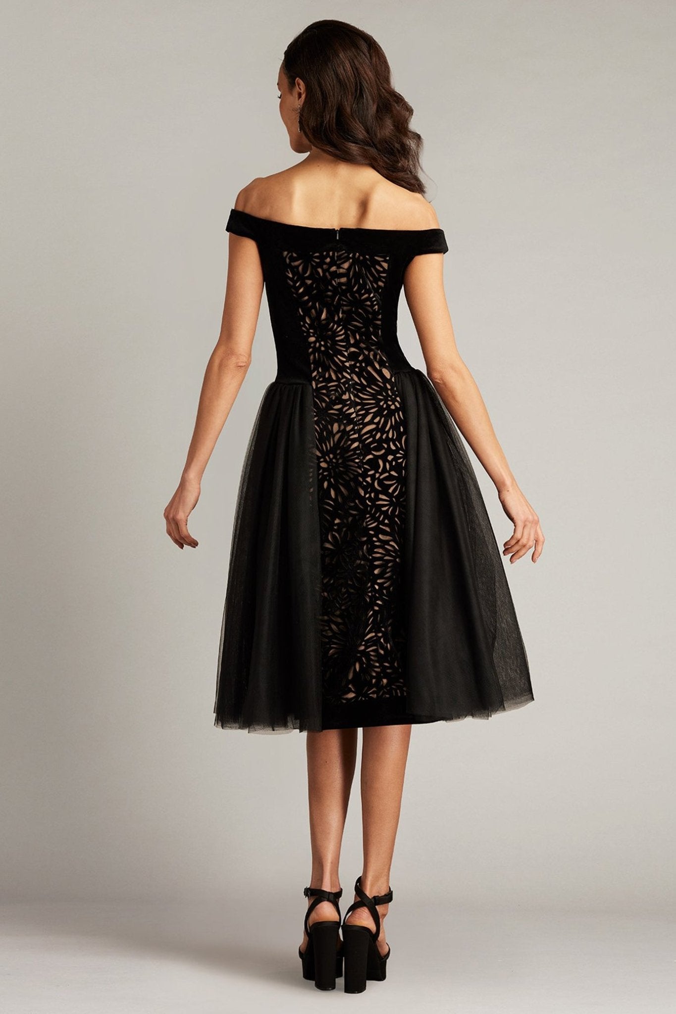 Valencia Laser Cut Velvet & Tulle Dress - ALBOUSHIYA - district 5 - dubai - riyadh - abaya - dresses - designers - evening wear - luxury - elegance - craftsmanship - gowns - cocktail dresses - collections - georges