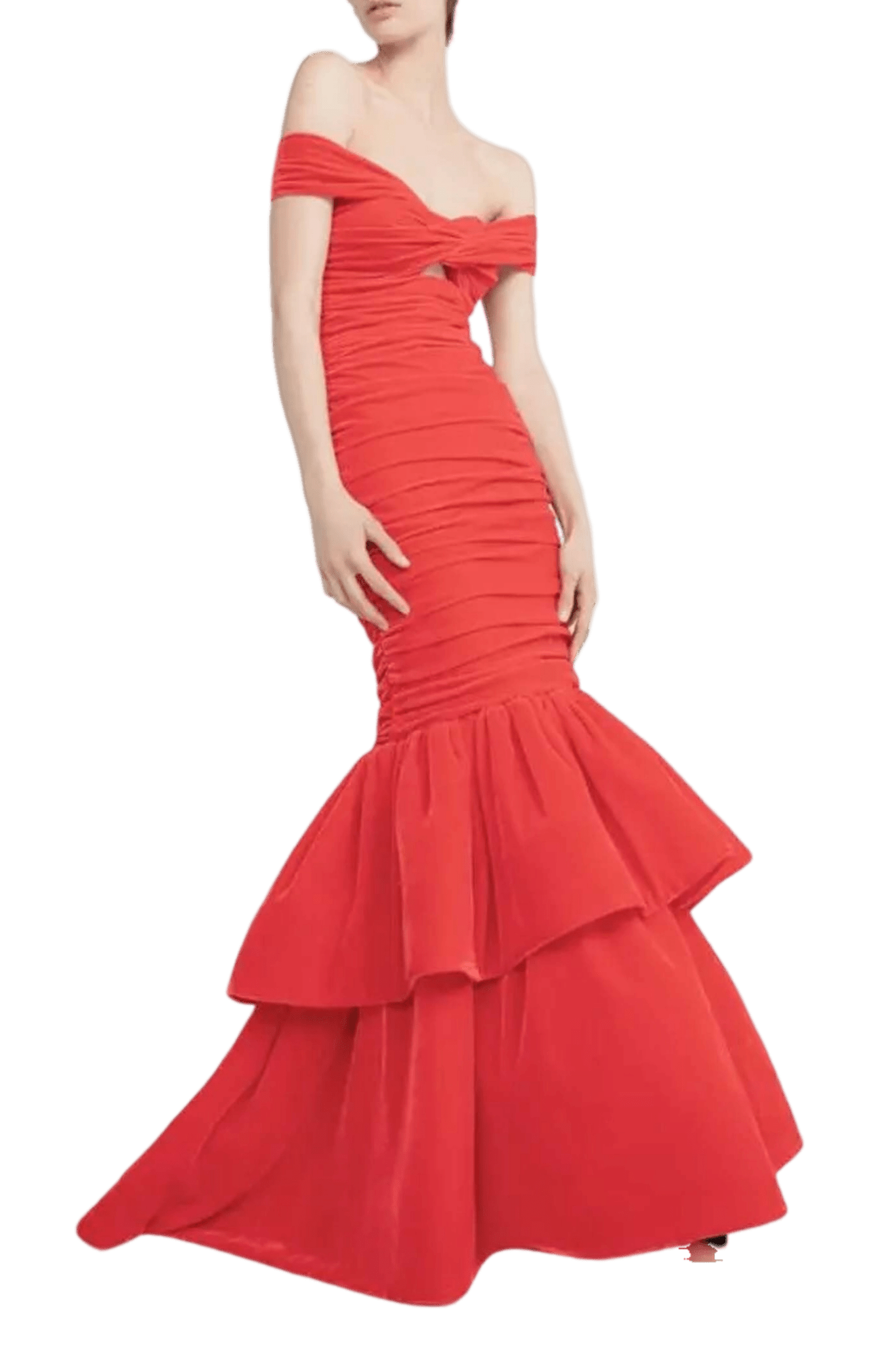 Velvet Off - The - shoulder Draped Trumpet Dress - ALBOUSHIYA - district 5 - dubai - riyadh - abaya - dresses - designers - evening wear - luxury - elegance - craftsmanship - gowns - cocktail dresses - collections - georges
