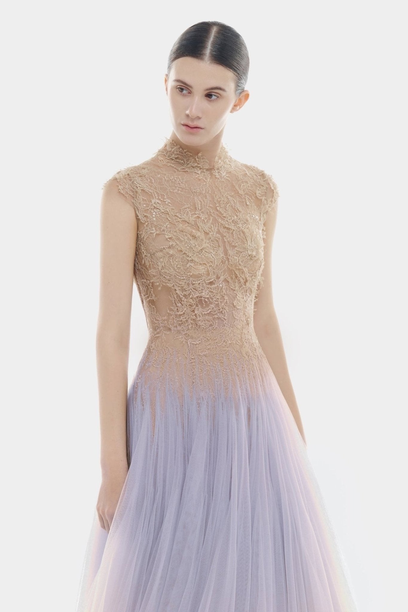 Montsand Violet Ombr Lace Midi Dress | Al Boushiya ALBOUSHIYA Montsand Violet Ombr Lace Midi Dress | Al Boushiya ALBOUSHIYA
