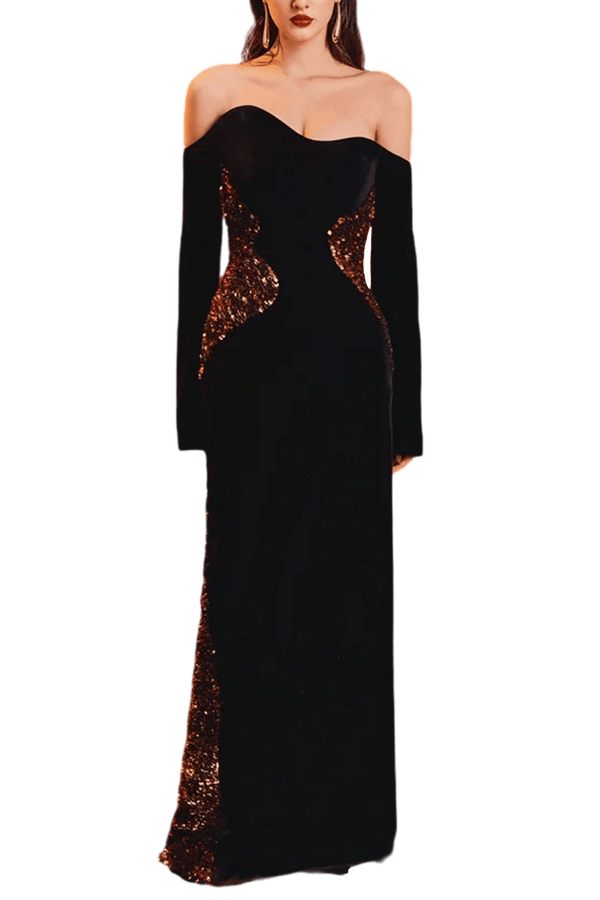 Wavy Embellished Straight Dress - ALBOUSHIYA - district 5 - dubai - riyadh - abaya - dresses - designers - evening wear - luxury - elegance - craftsmanship - gowns - cocktail dresses - collections - georges
