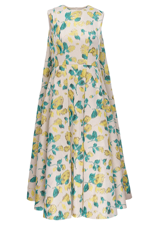 Renee Metallic Floral Jacquard Cape Midi Dress
