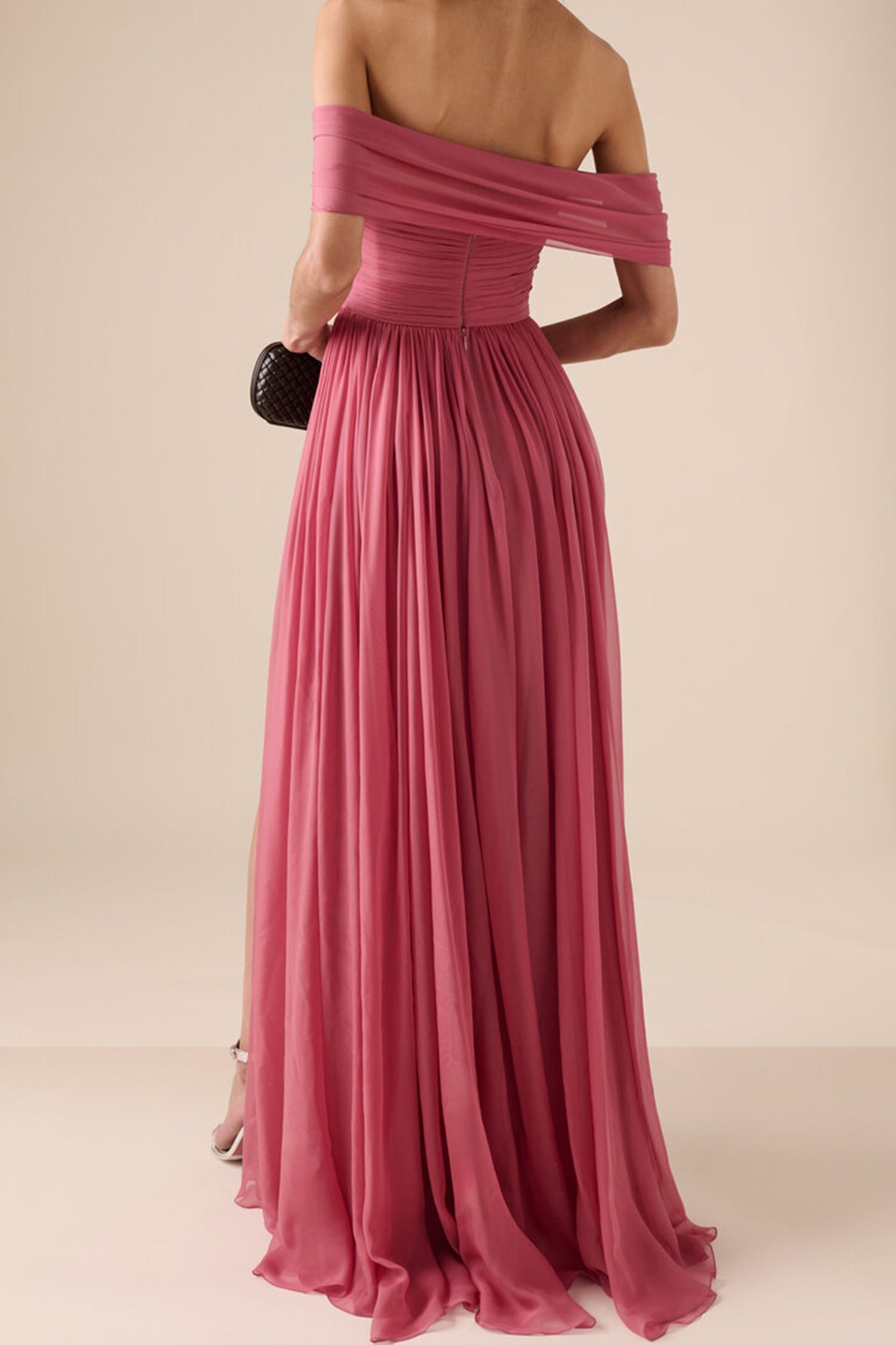 Off-The-Shoulder Silk Chiffon Maxi Dress