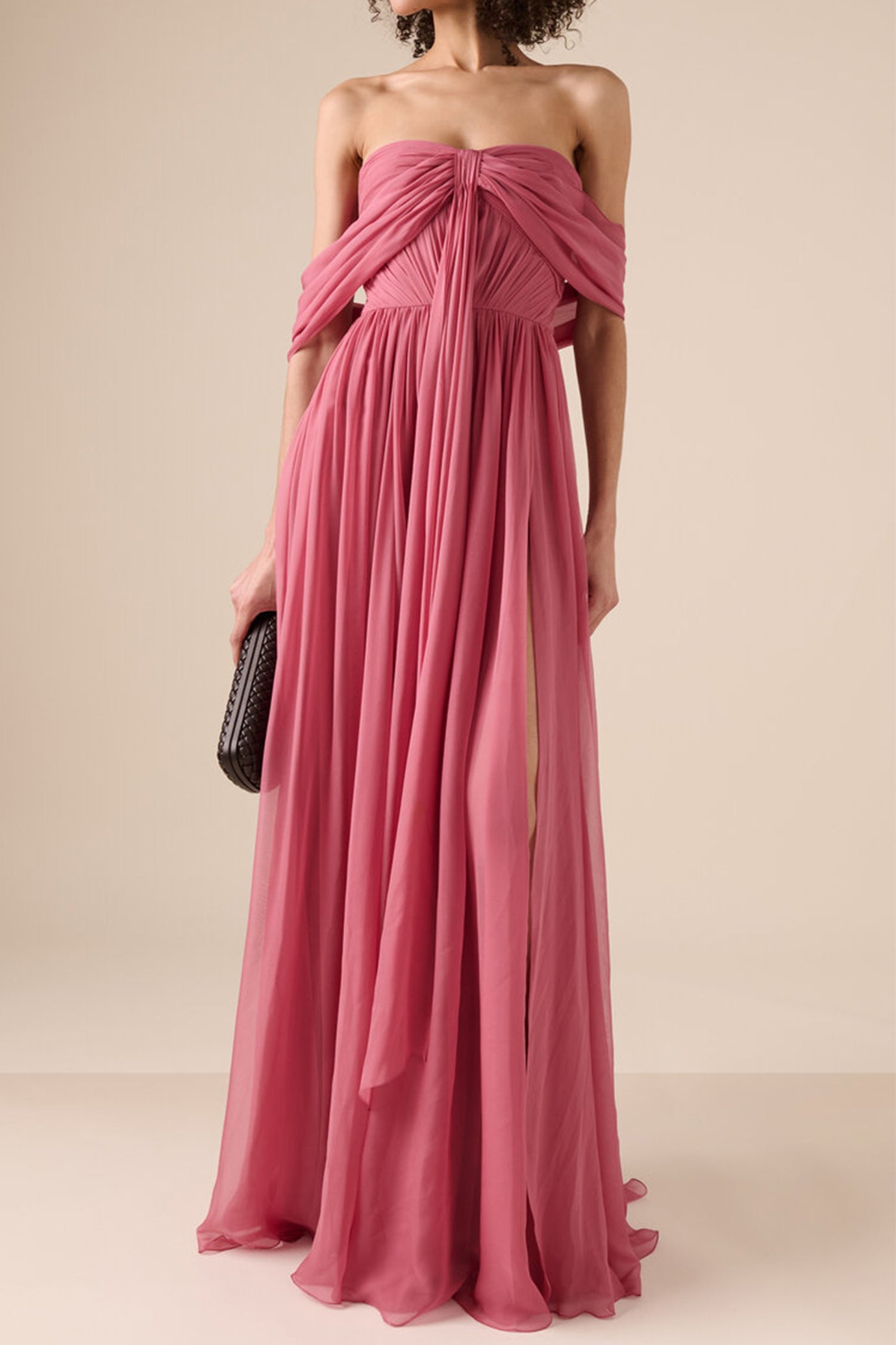 Off-The-Shoulder Silk Chiffon Maxi Dress