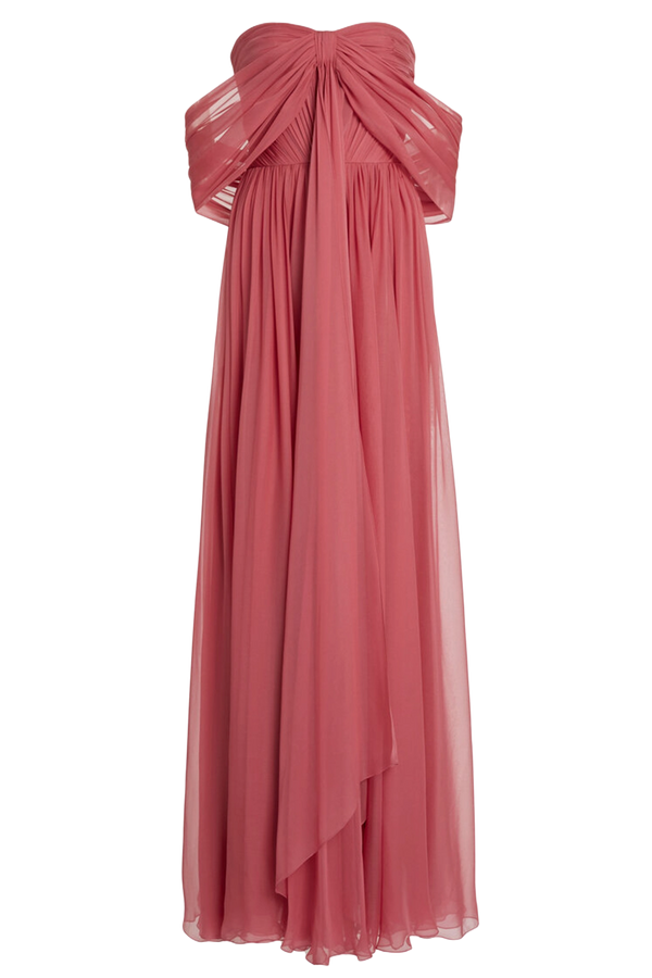 Off-The-Shoulder Silk Chiffon Maxi Dress