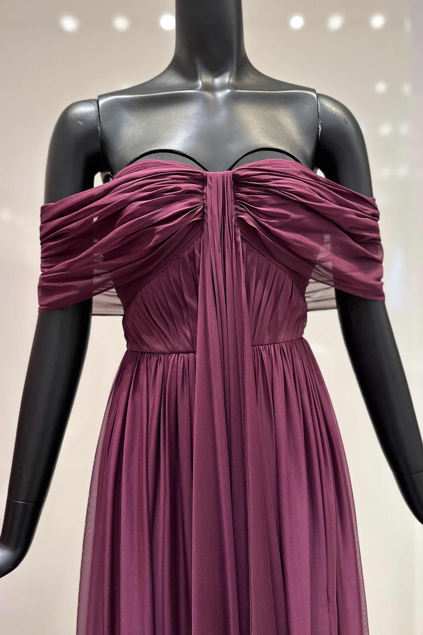 Off-The-Shoulder Silk Chiffon Maxi Dress