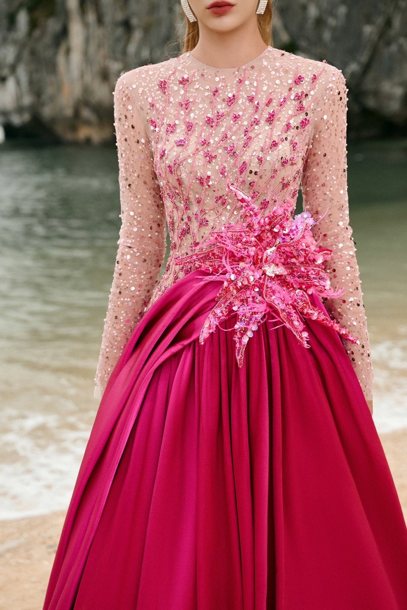 Zoe Ball Gown Sequin Duchess Satin Extra Long Length Dress - ALBOUSHIYA - district 5 - dubai - riyadh - abaya - dresses - designers - evening wear - luxury - elegance - craftsmanship - gowns - cocktail dresses - collections - georges