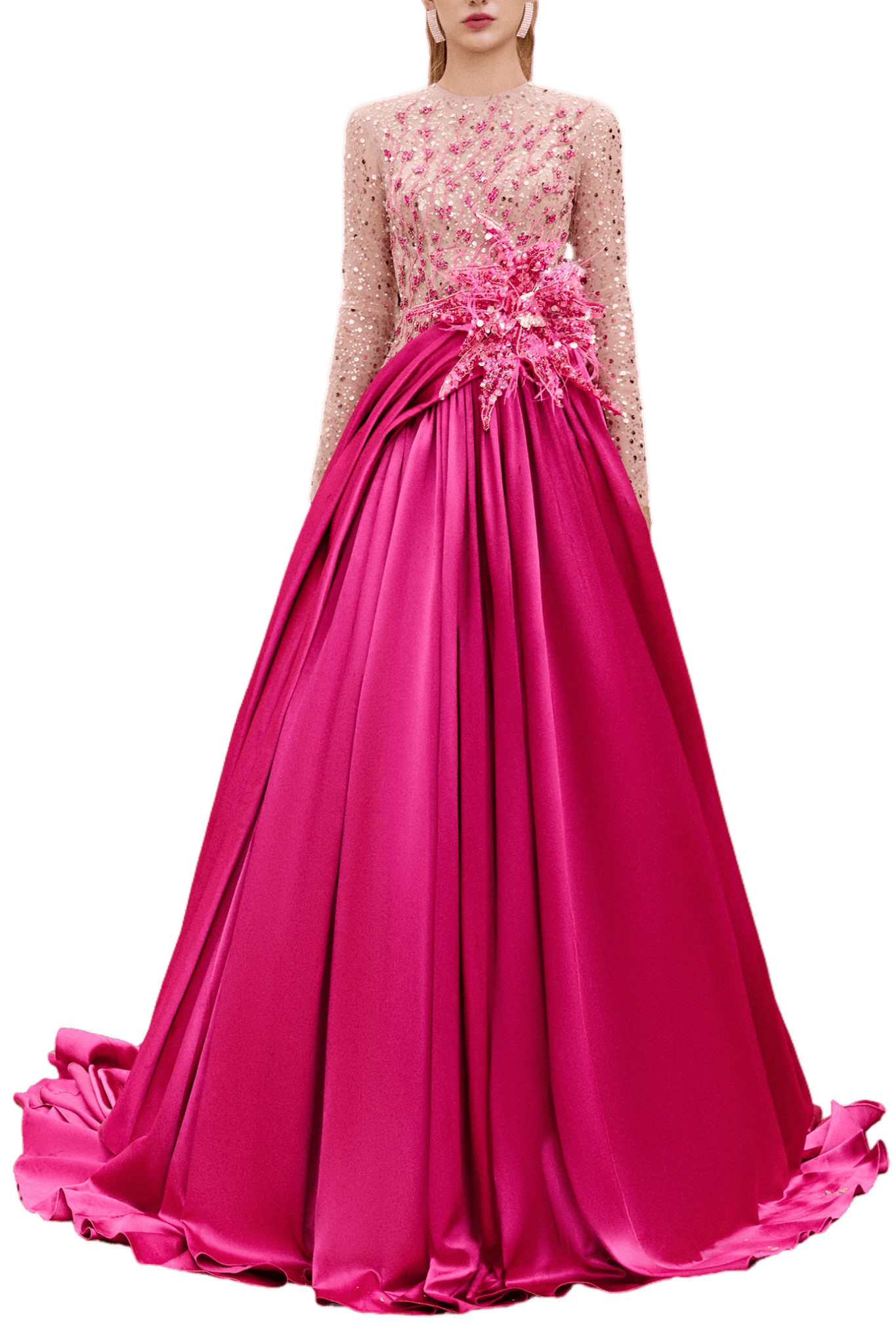 Zoe Ball Gown Sequin Duchess Satin Extra Long Length Dress - ALBOUSHIYA - district 5 - dubai - riyadh - abaya - dresses - designers - evening wear - luxury - elegance - craftsmanship - gowns - cocktail dresses - collections - georges
