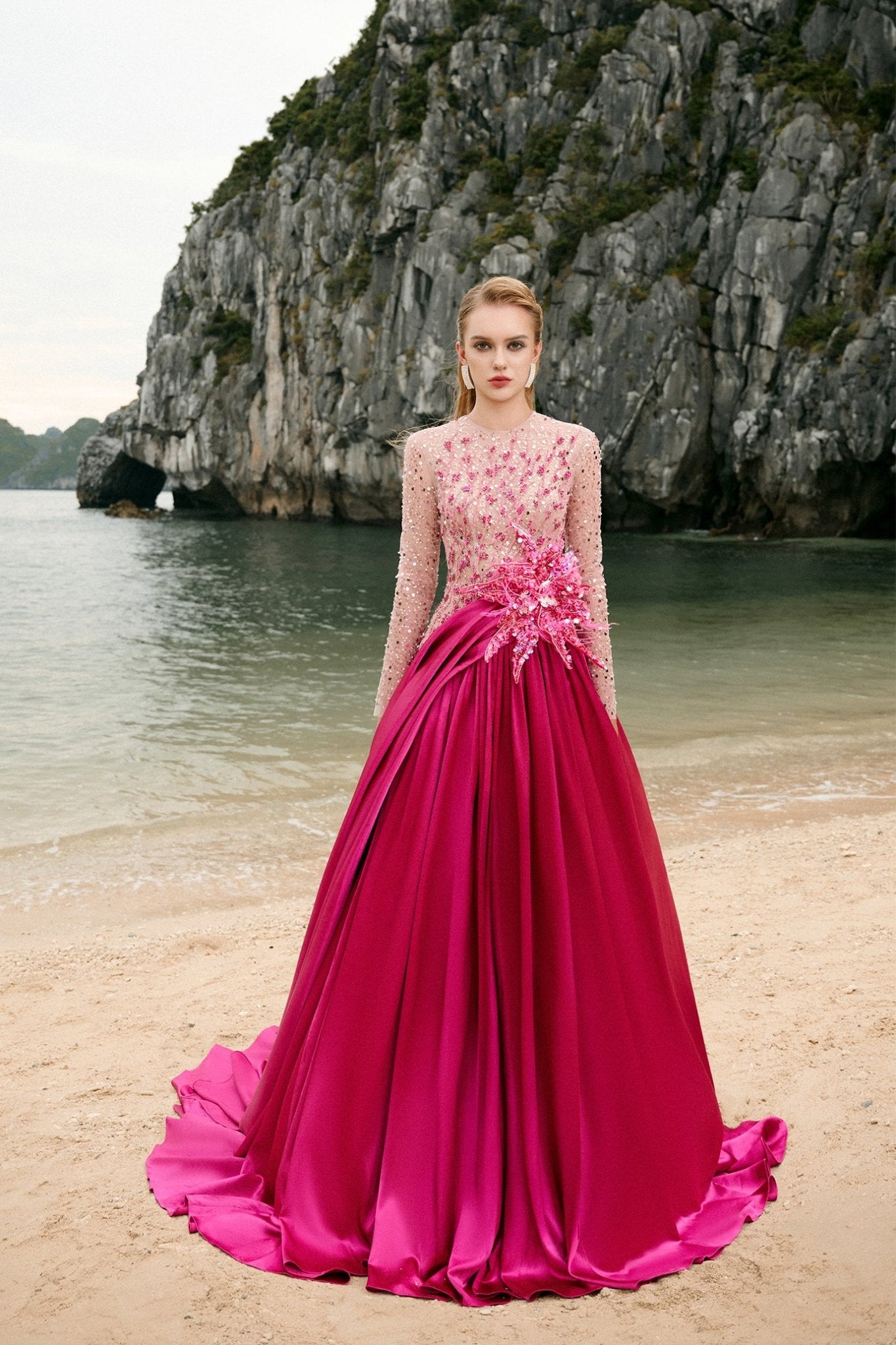 Zoe Ball Gown Sequin Duchess Satin Extra Long Length Dress - ALBOUSHIYA - district 5 - dubai - riyadh - abaya - dresses - designers - evening wear - luxury - elegance - craftsmanship - gowns - cocktail dresses - collections - georges