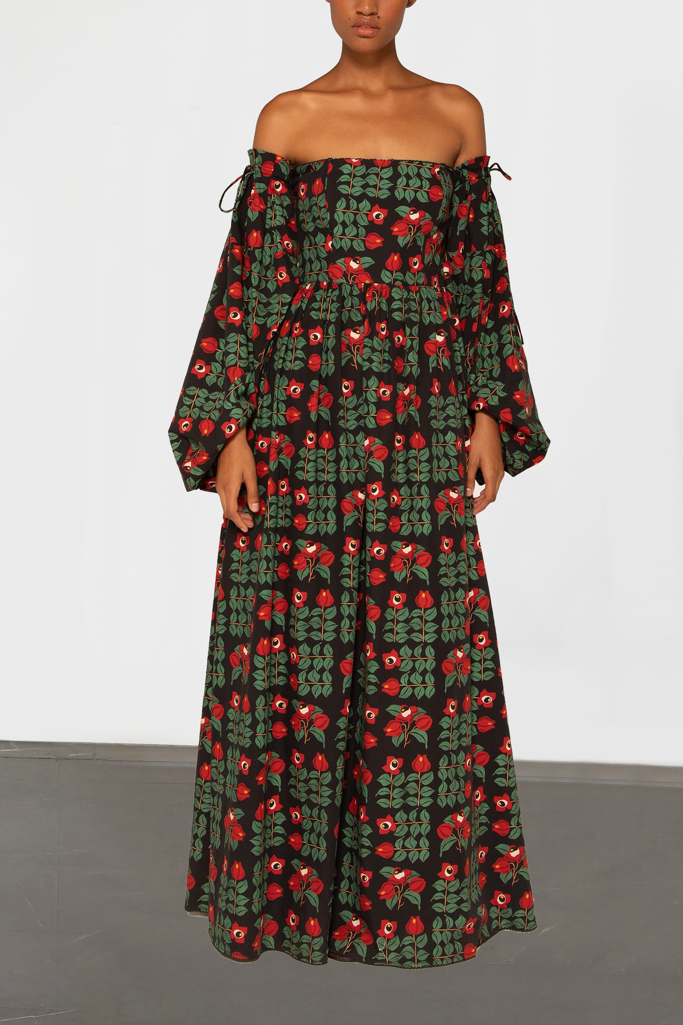 Alheli Printed Cotton Off-The-Shoulder Maxi Dress