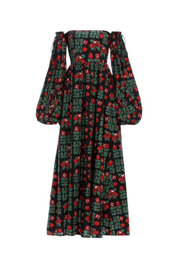 Alheli Printed Cotton Off-The-Shoulder Maxi Dress