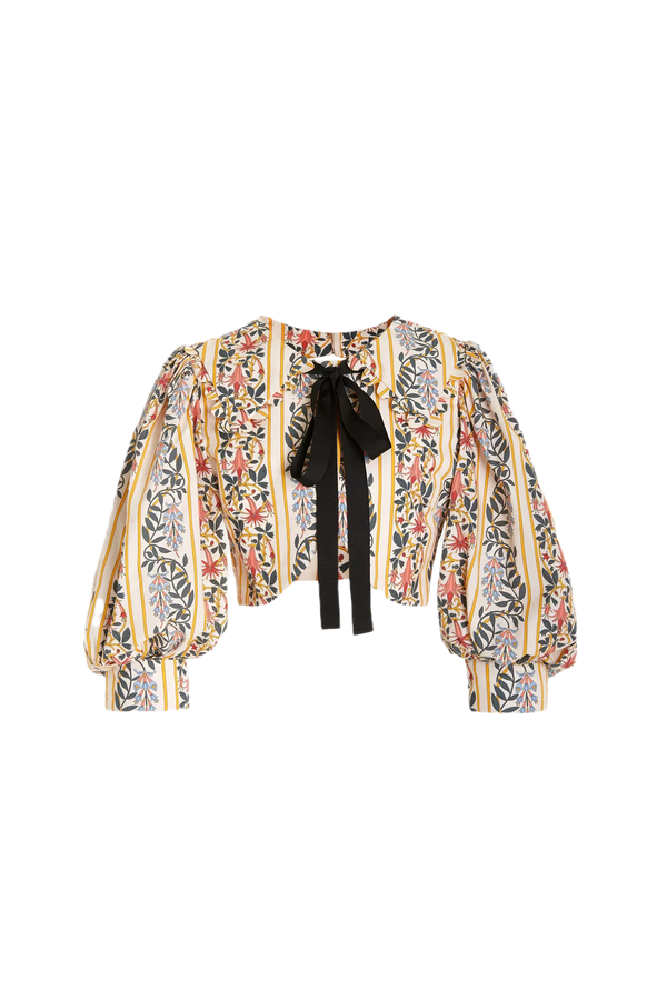 Granate Bow Floral Cotton Crop Top