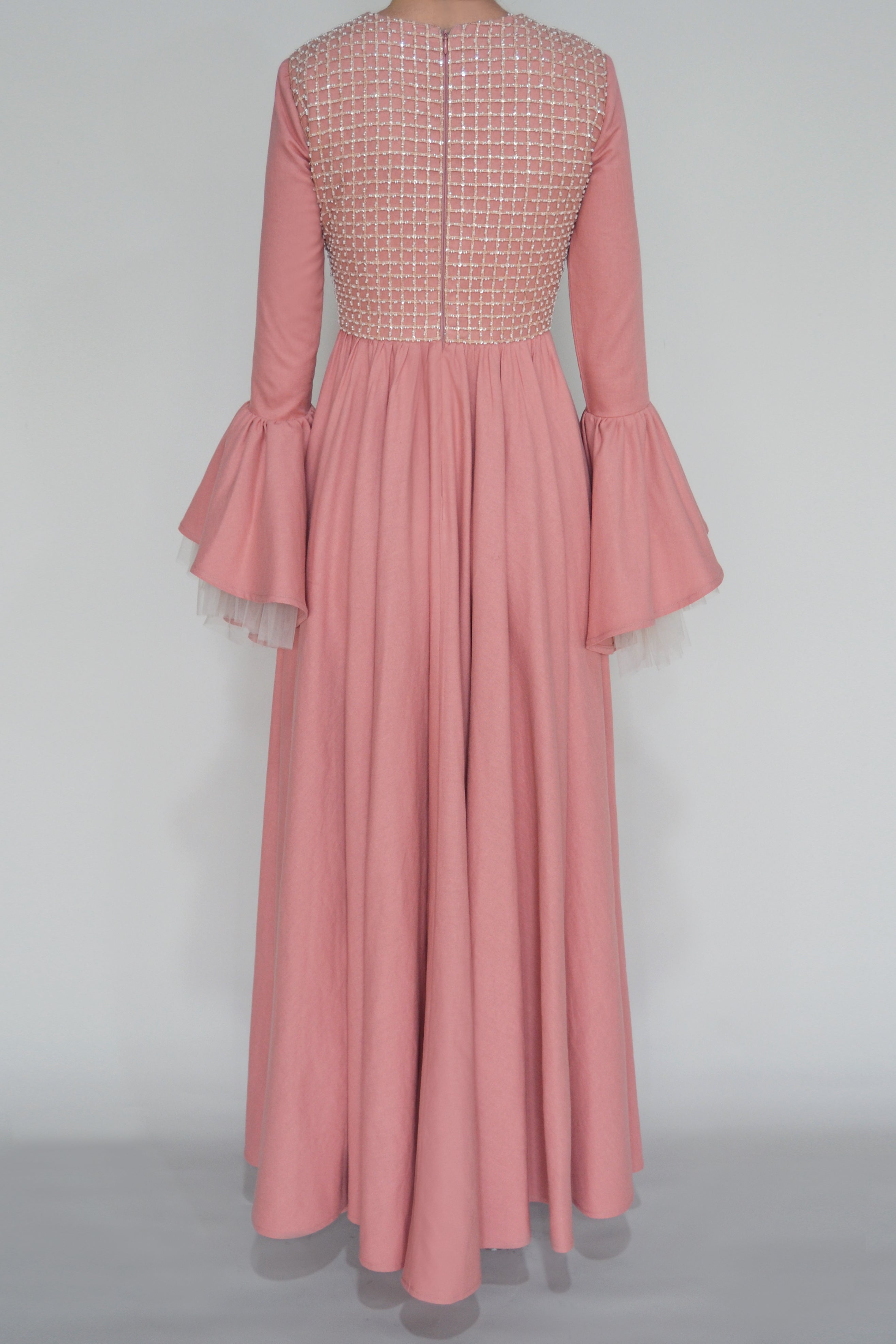 Linen Caftan with Grid Embroidery