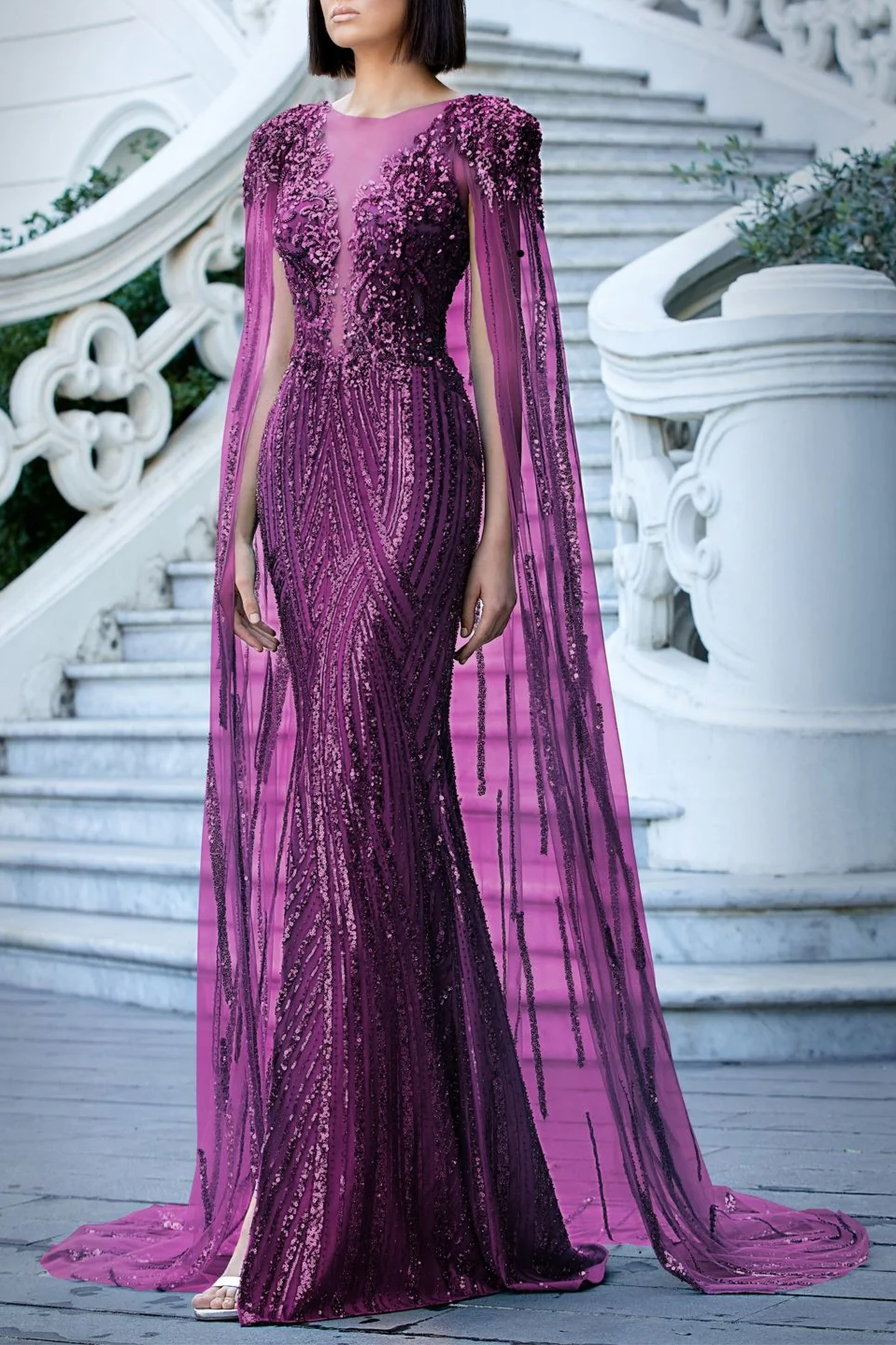 Sequin Cape Gown