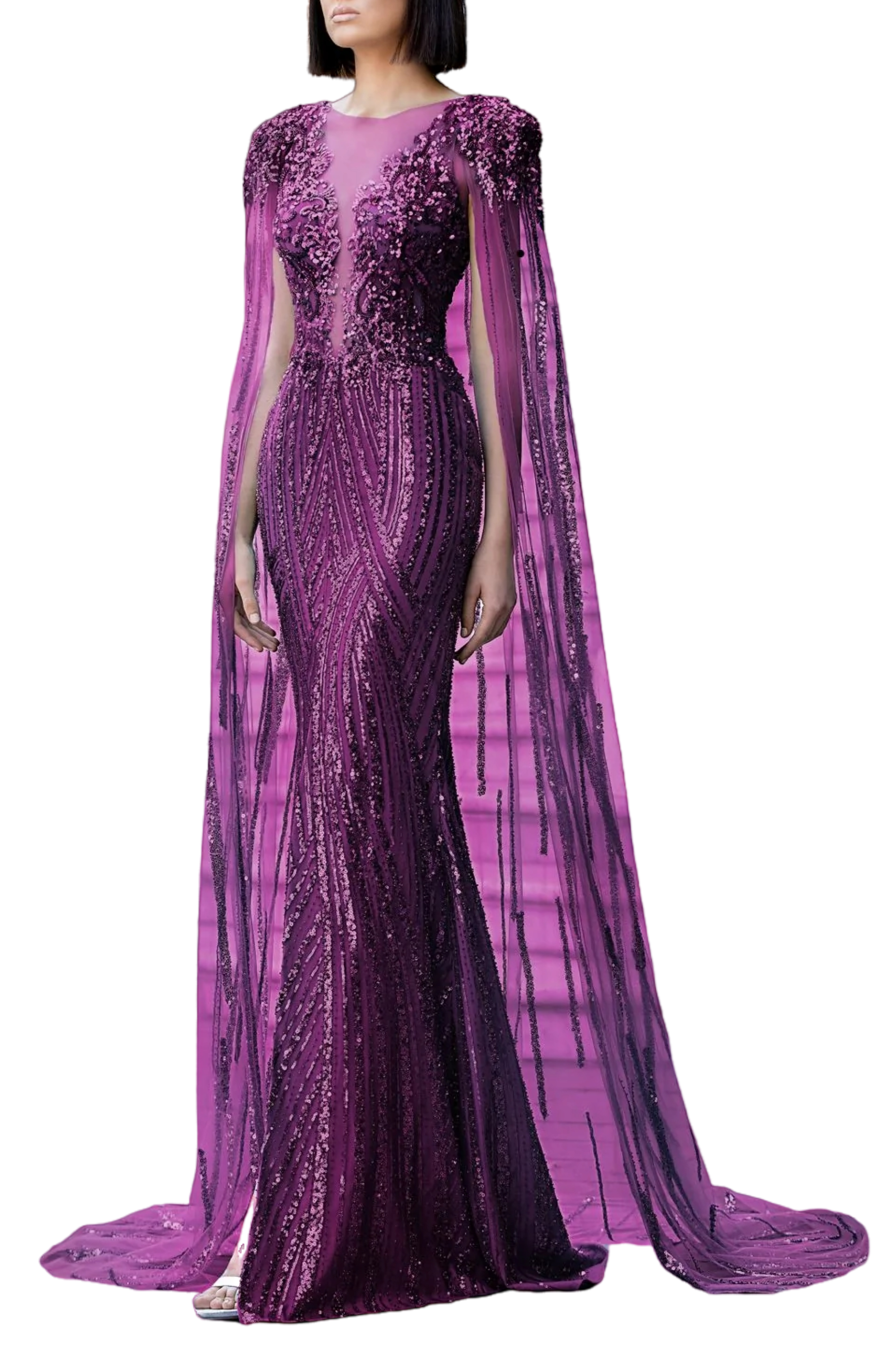 Sequin Cape Gown