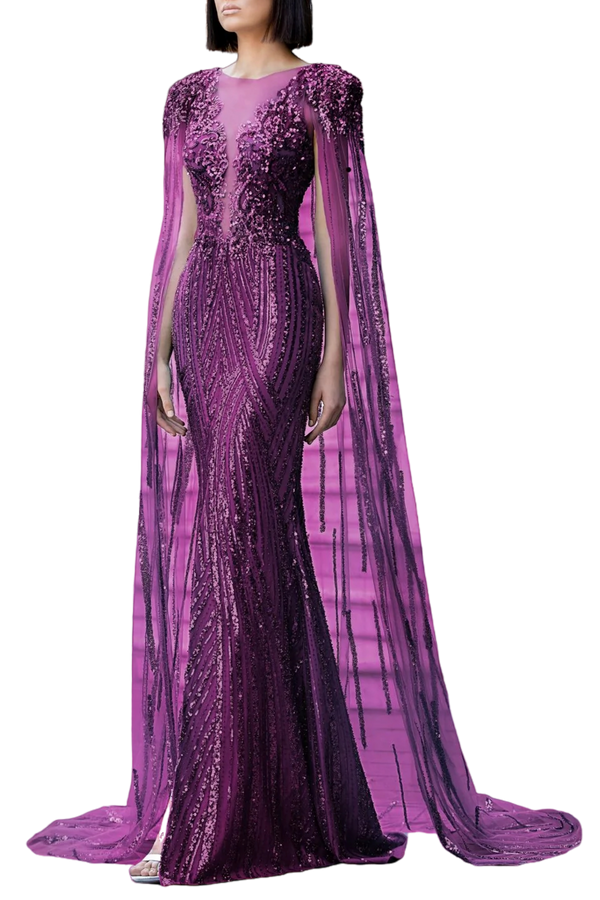 Sequin Cape Gown