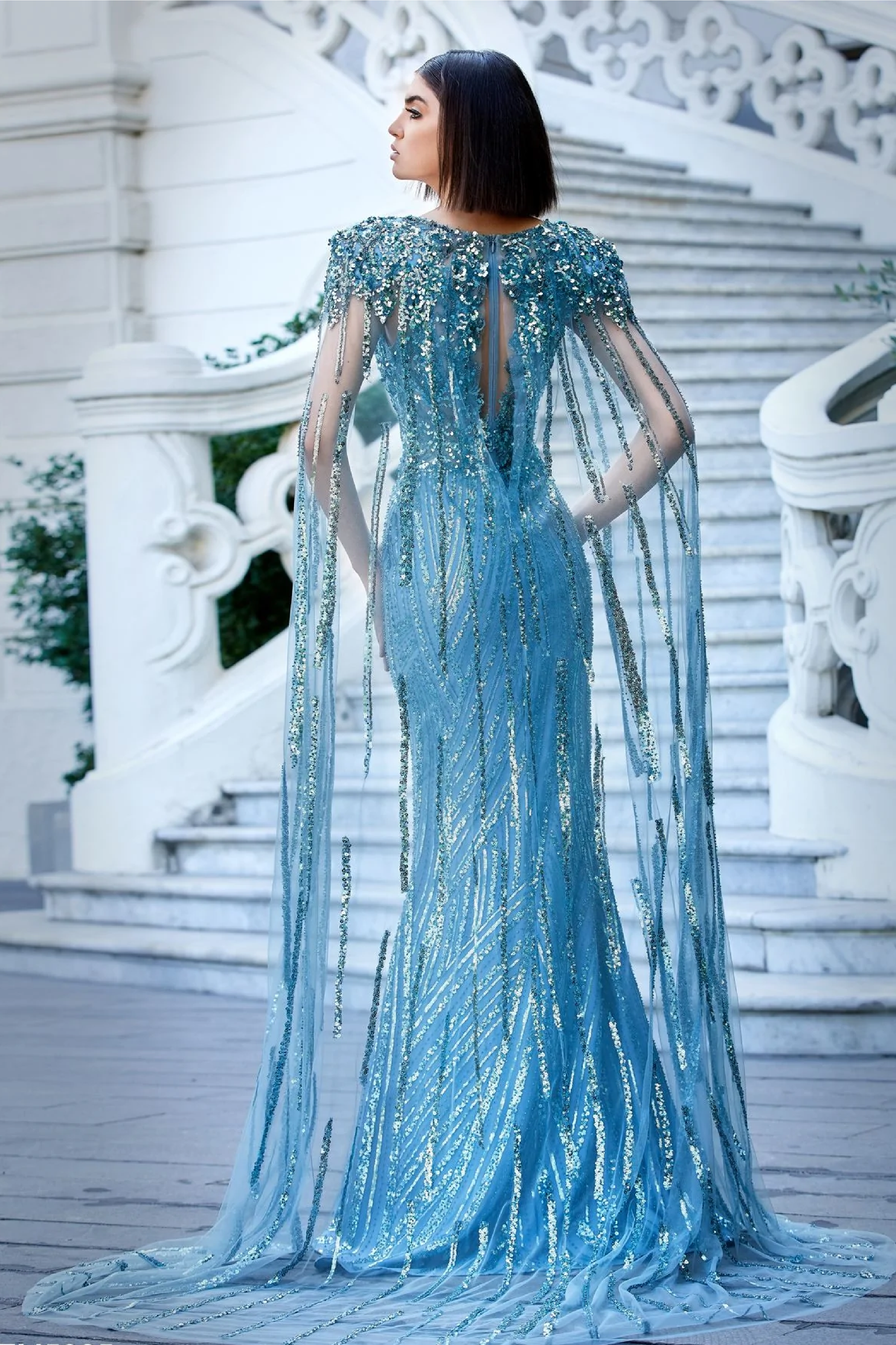 Sequin Cape Gown