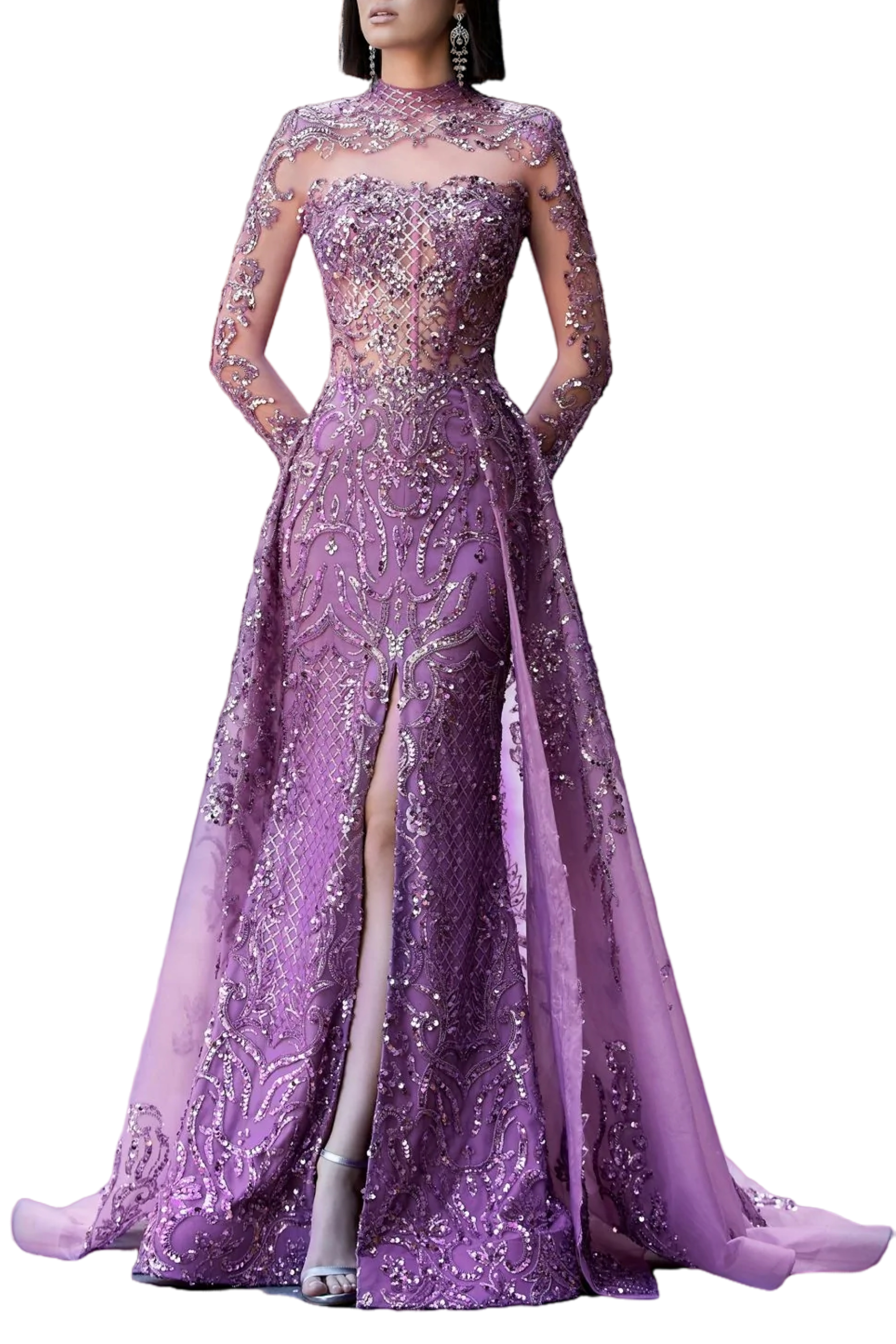 Mock Neck Sequin Gown