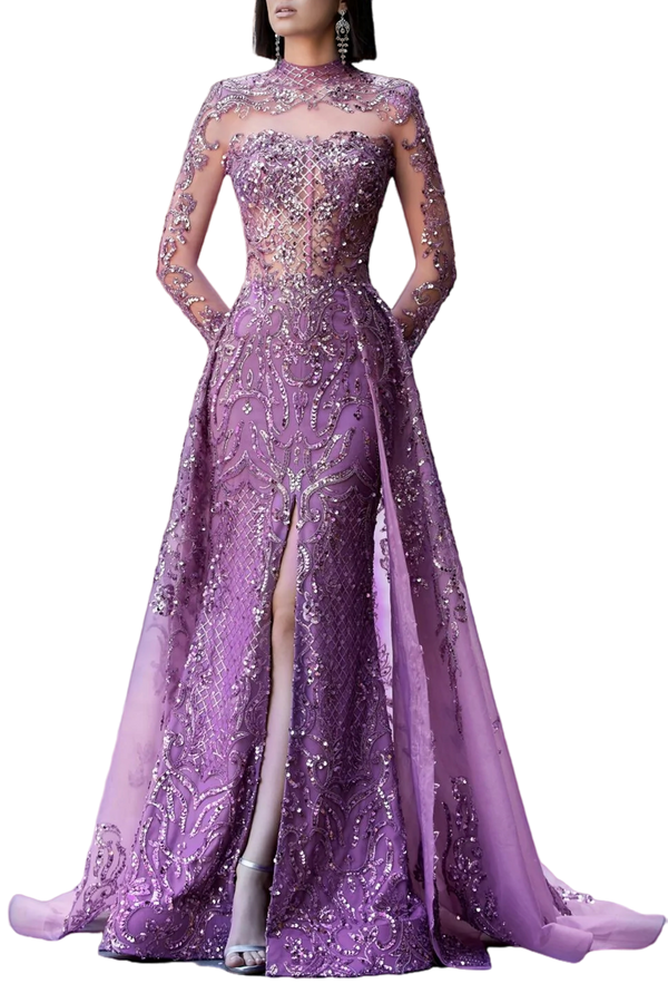 Mock Neck Sequin Gown