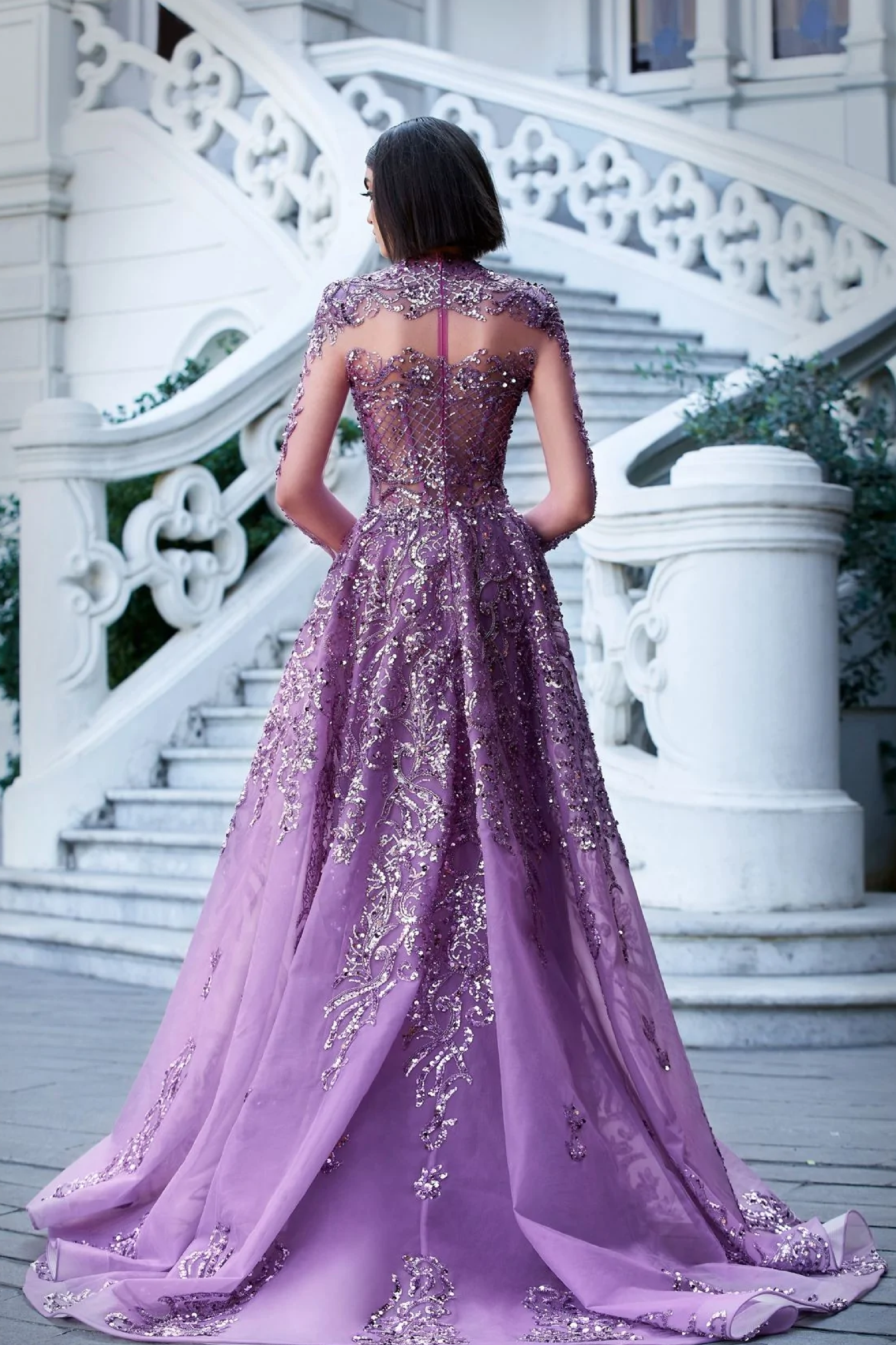 Mock Neck Sequin Gown