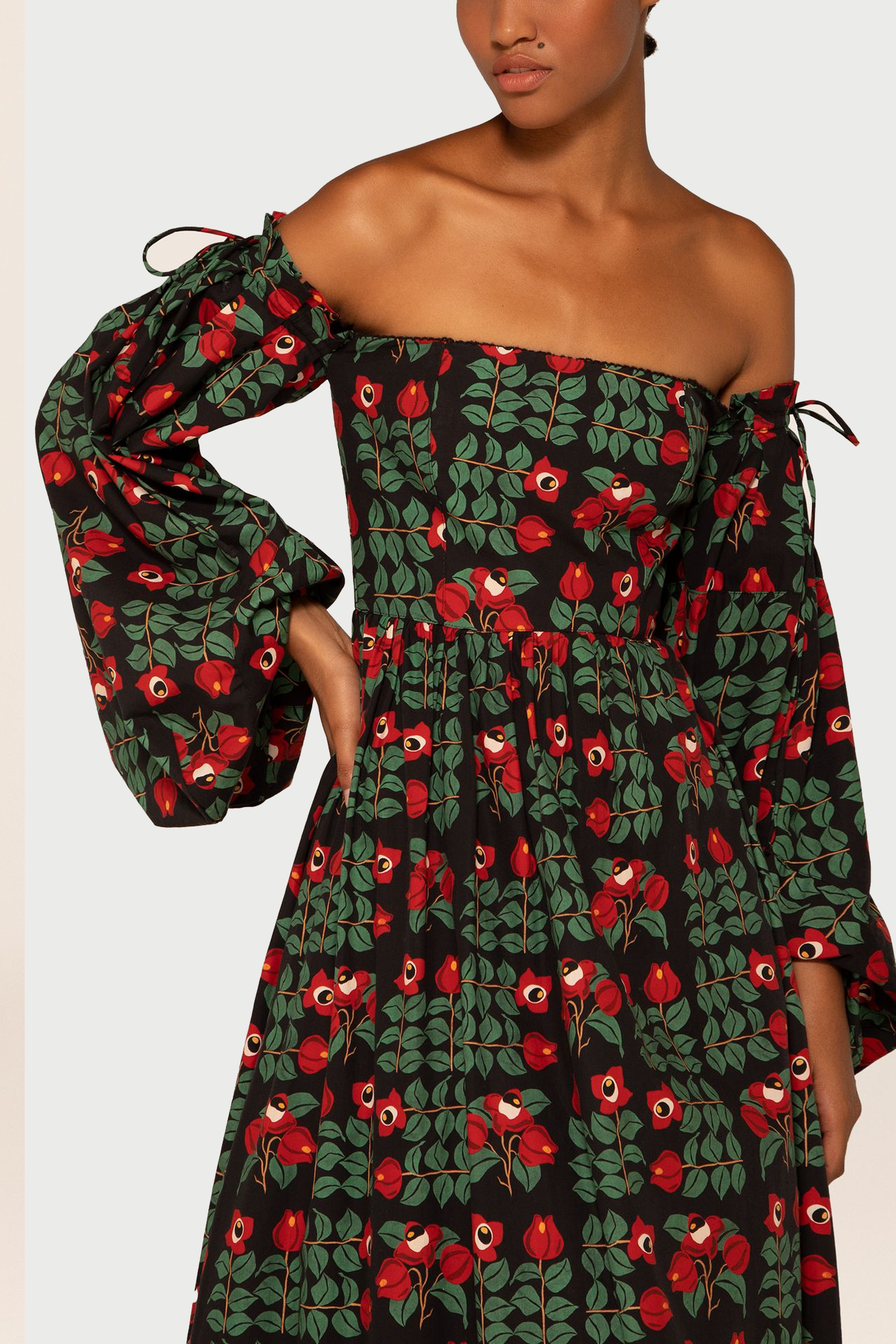Alheli Printed Cotton Off-The-Shoulder Maxi Dress