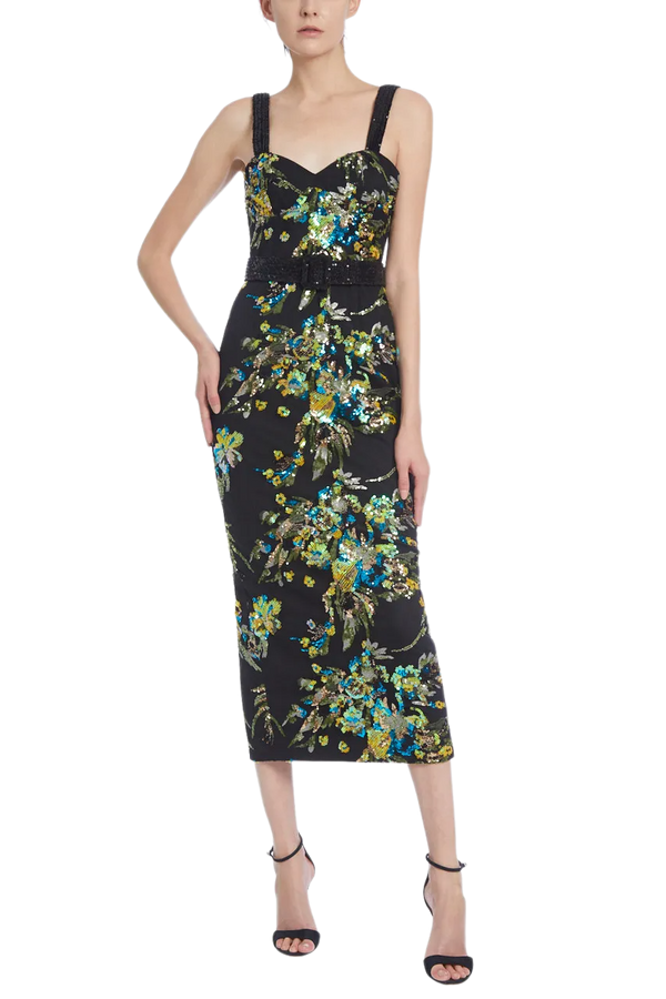 Floral Embroidery Belted Midi