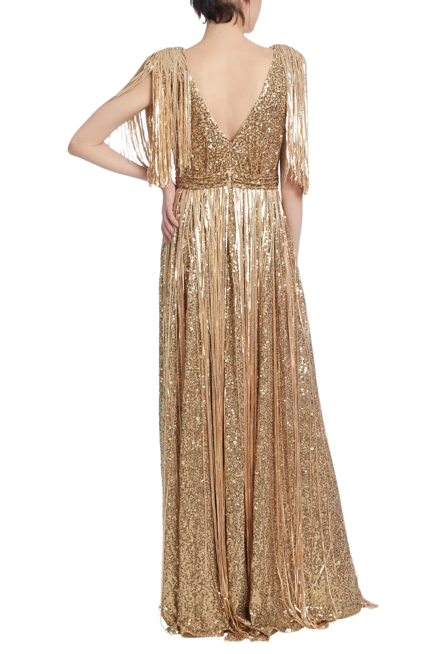 Sequined Evening Gown with Fringes