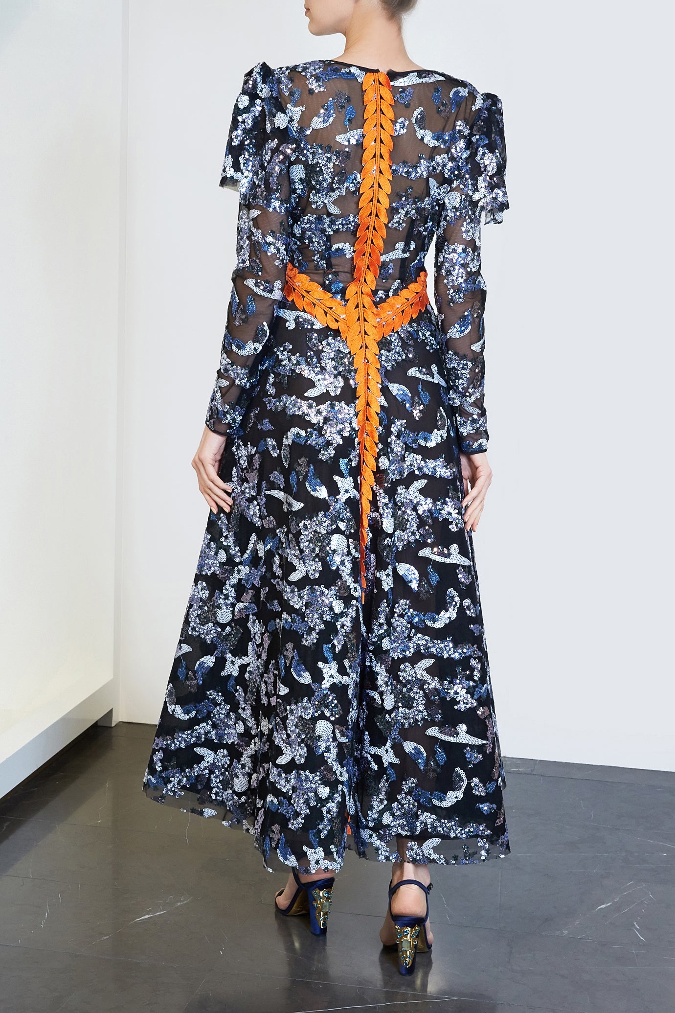 Sequin Embroidered Long Sleeve Gown