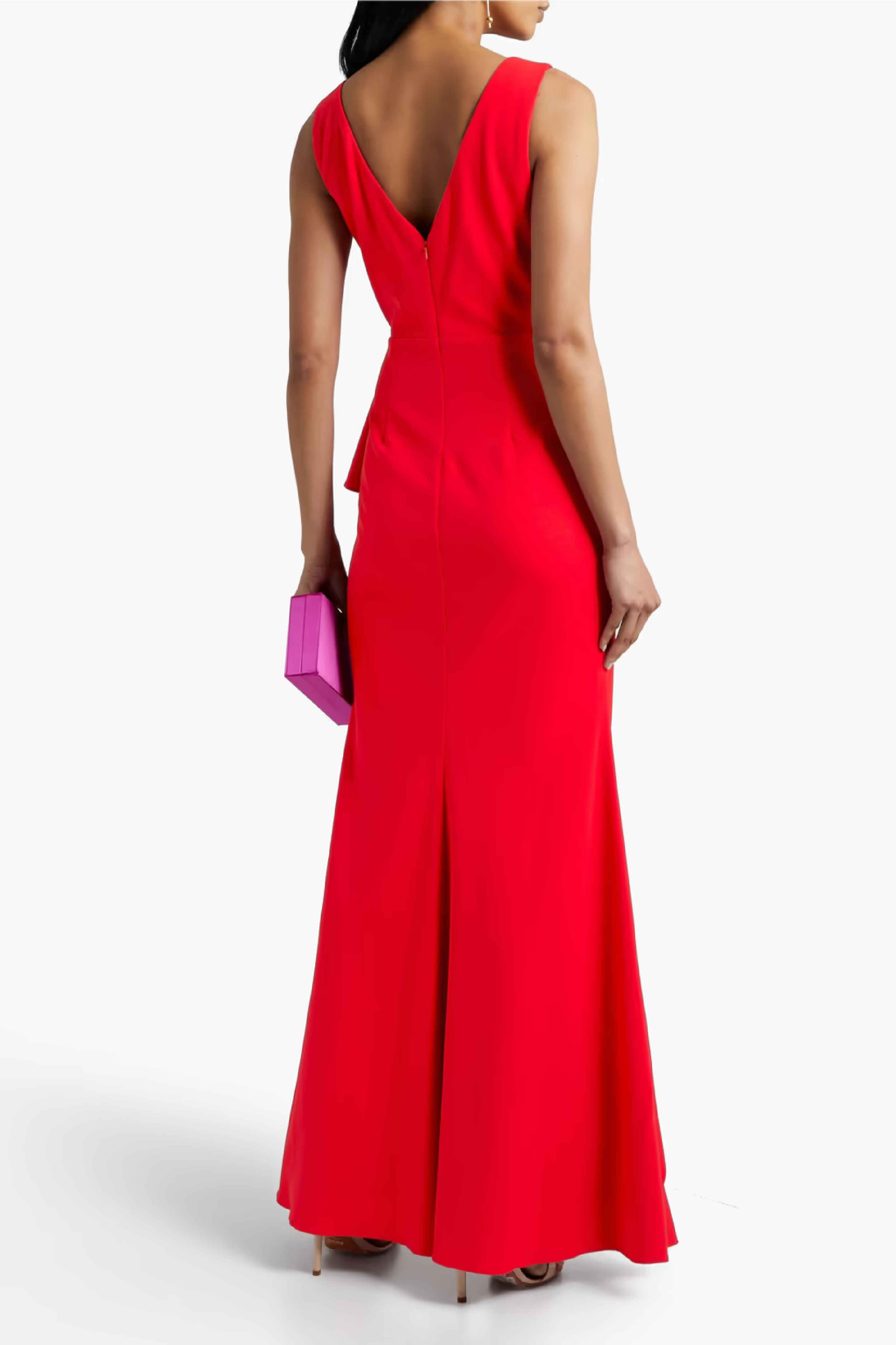 Embellished Ruffled Crepe de Chine Gown