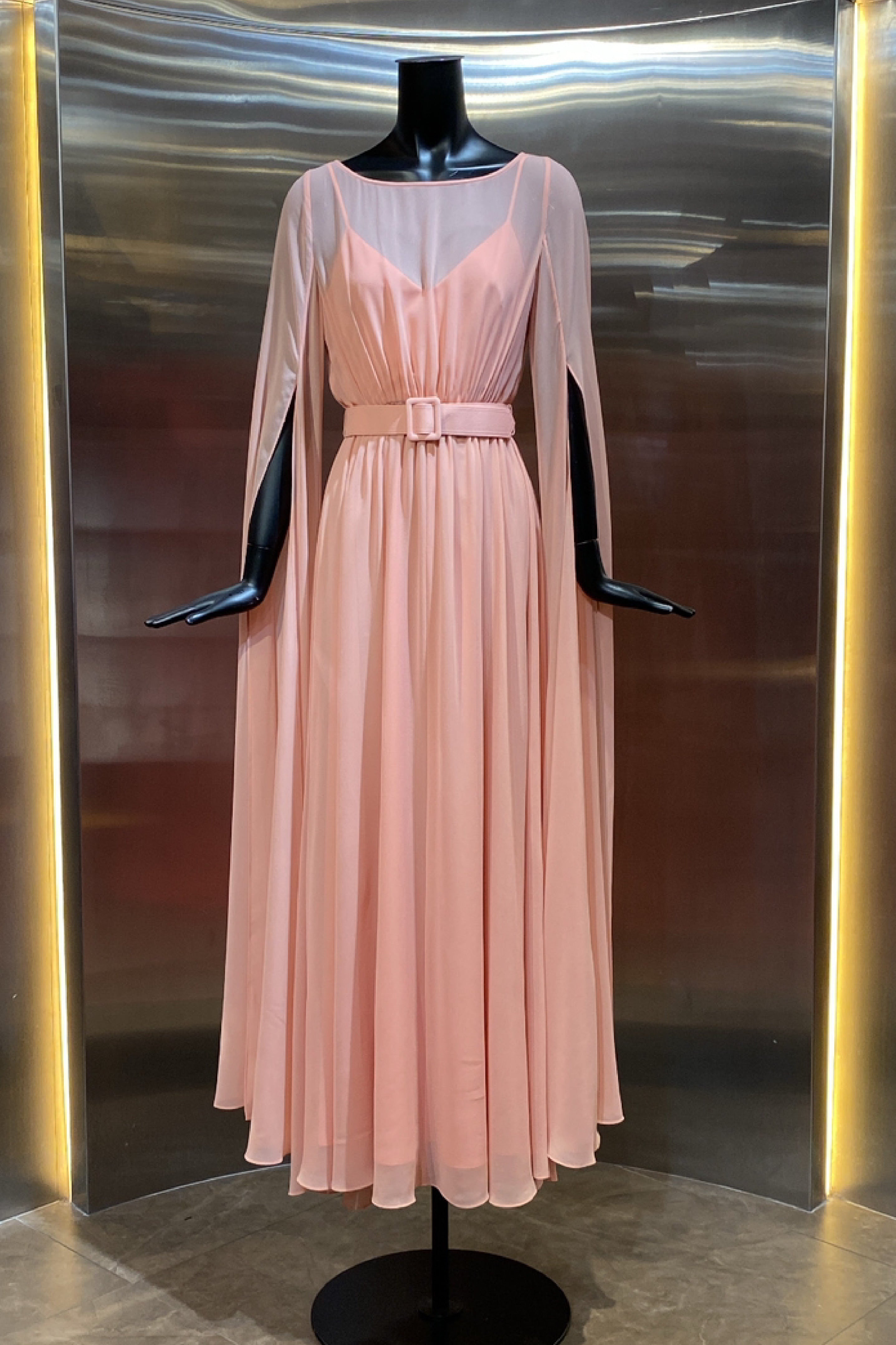 Belted Evening Cape Gown
