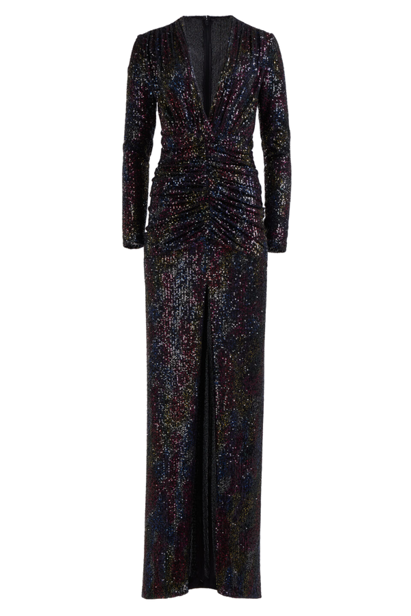 Bria Ruched Sequined Gown