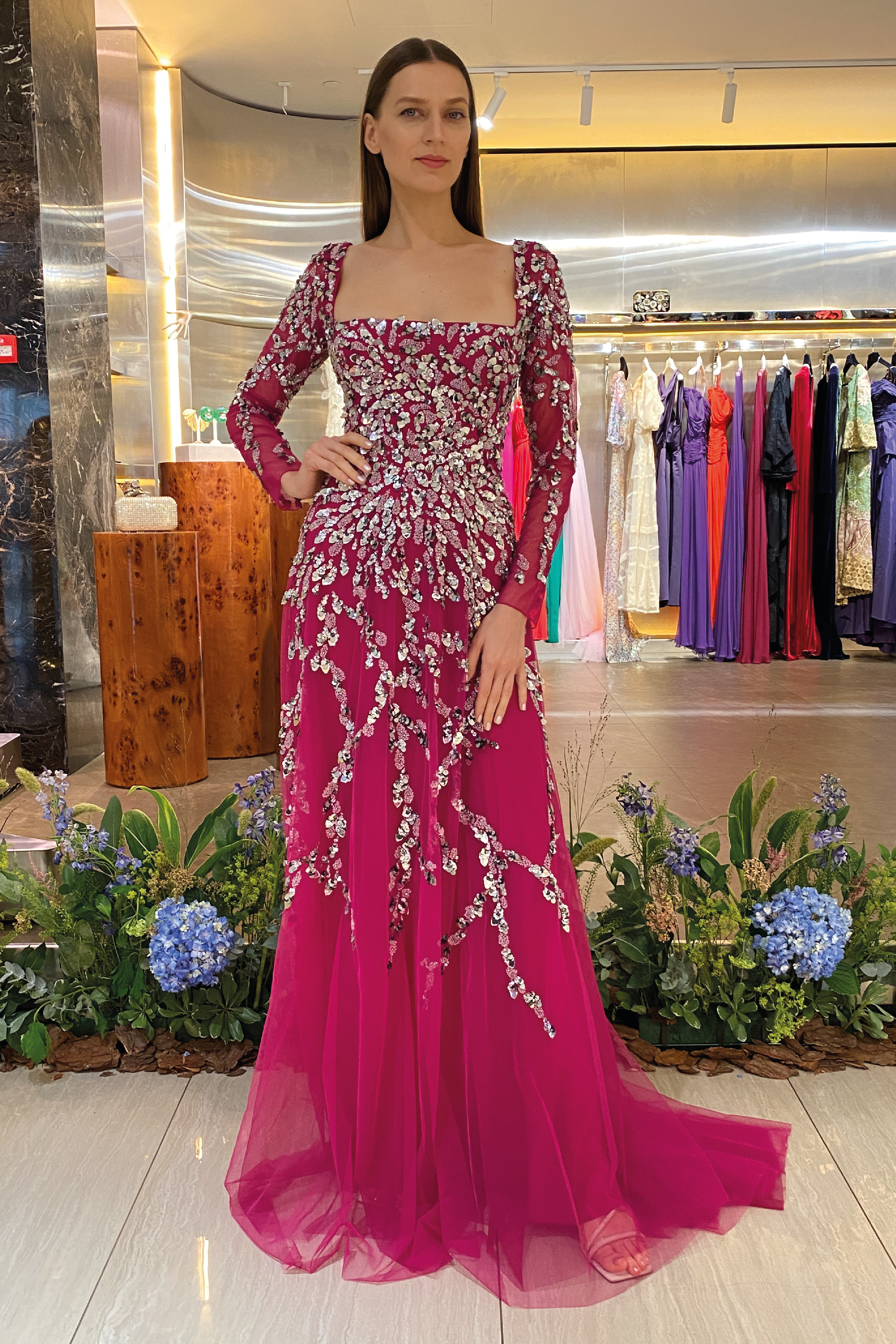 Long Sleeve Beaded Gown