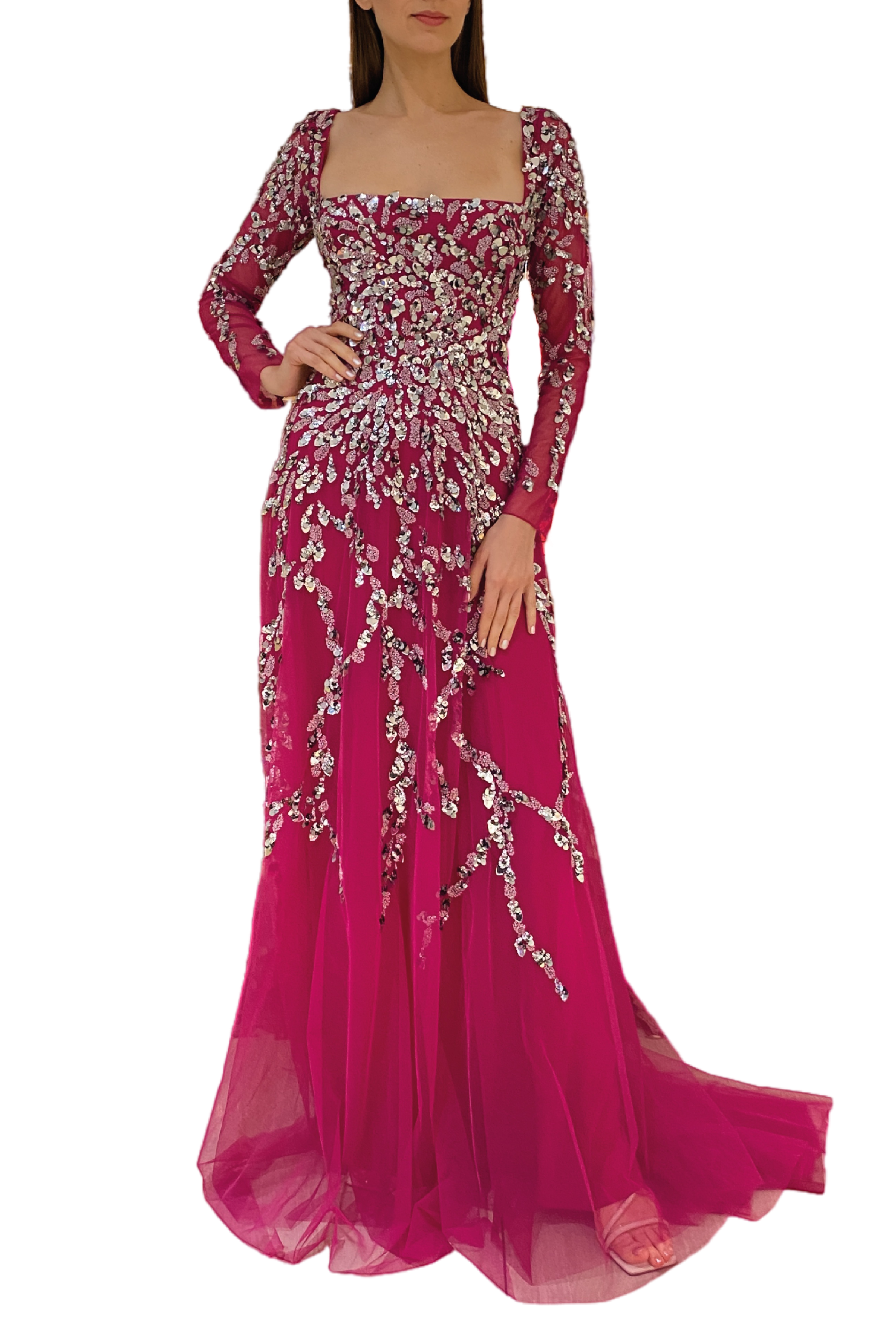 Long Sleeve Beaded Gown