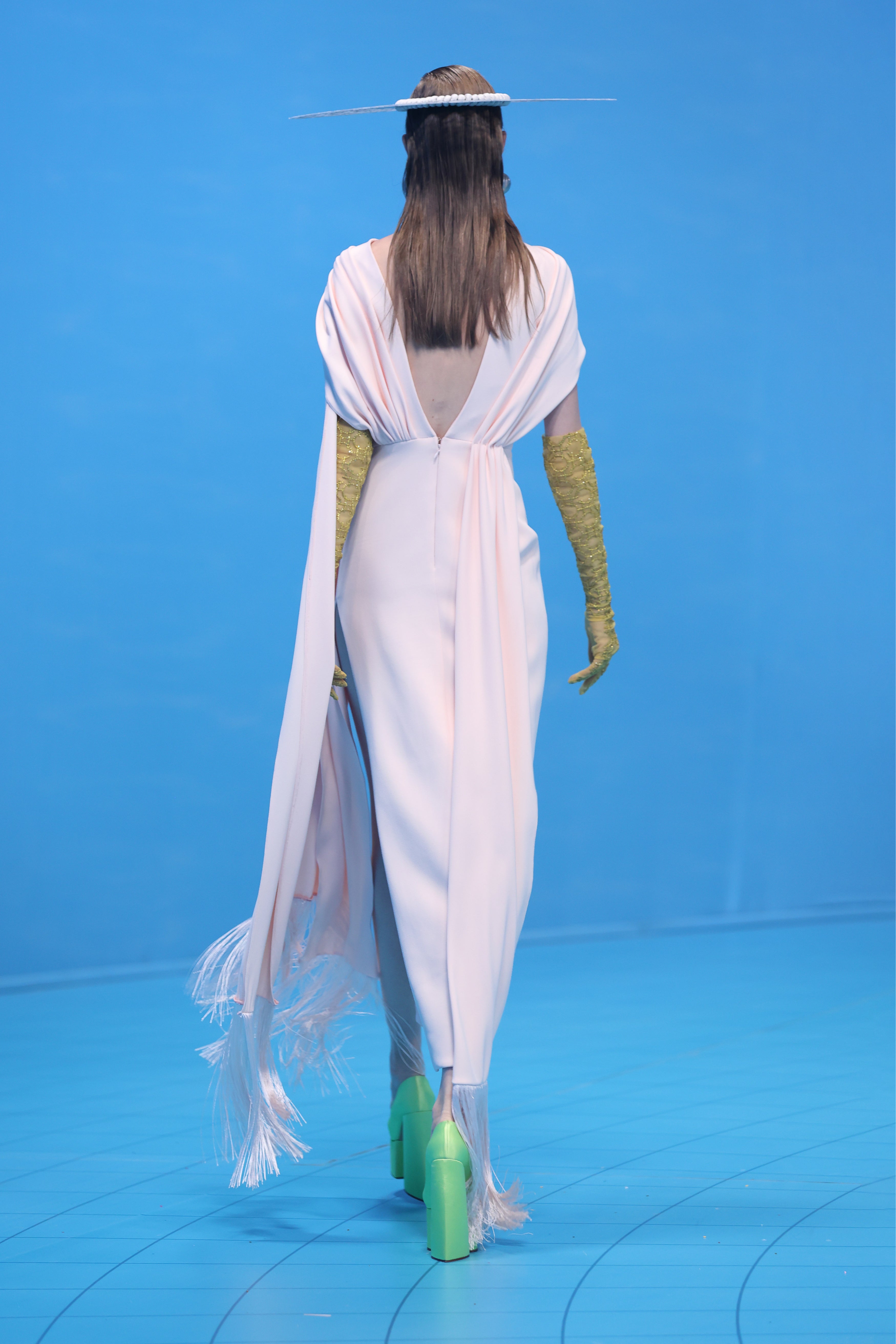 Crepe Dress with Shawl & Fringes