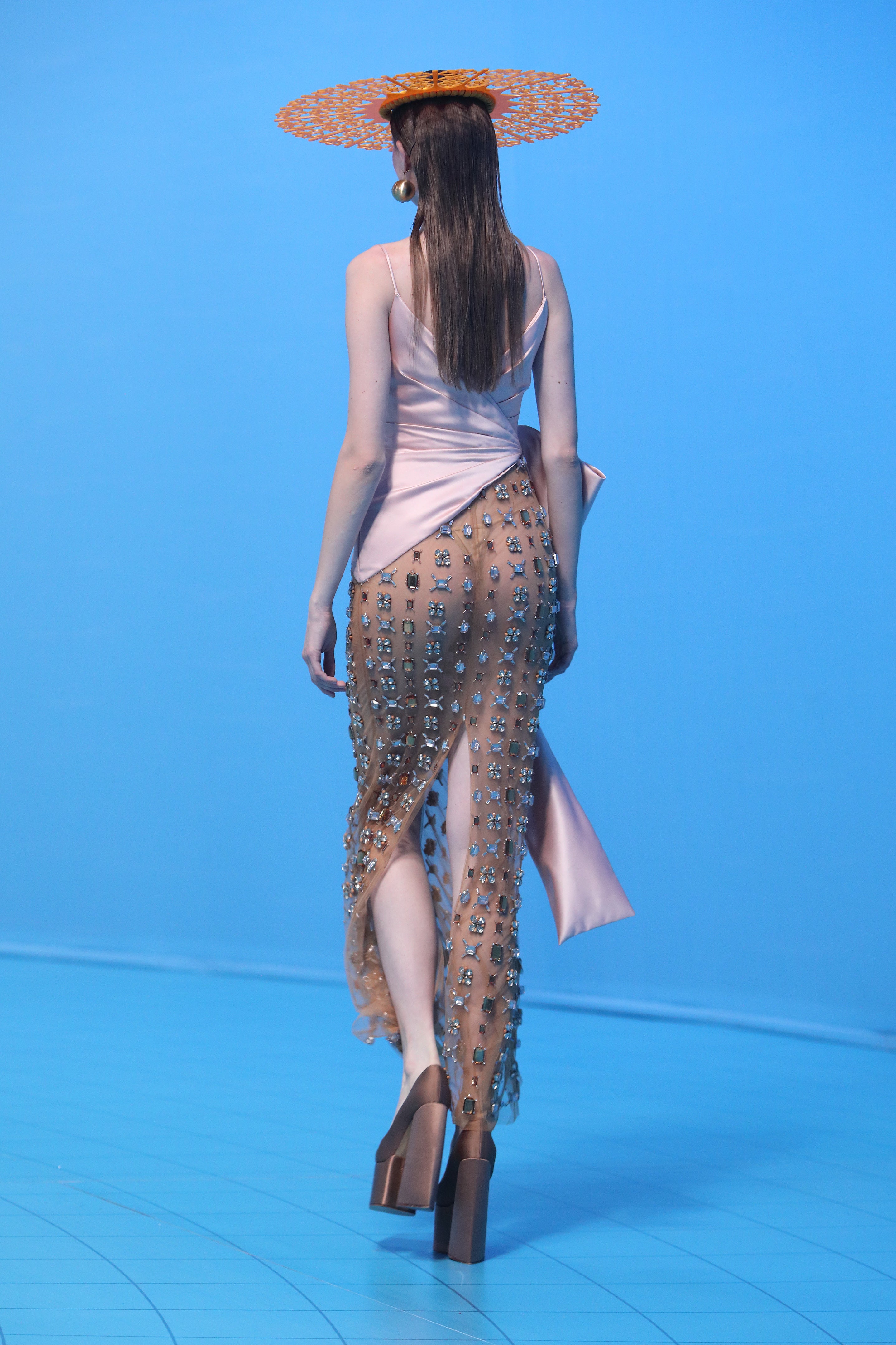 Dress with Draped Satin Duchesse Bodice & Beaded Tulle Skirt
