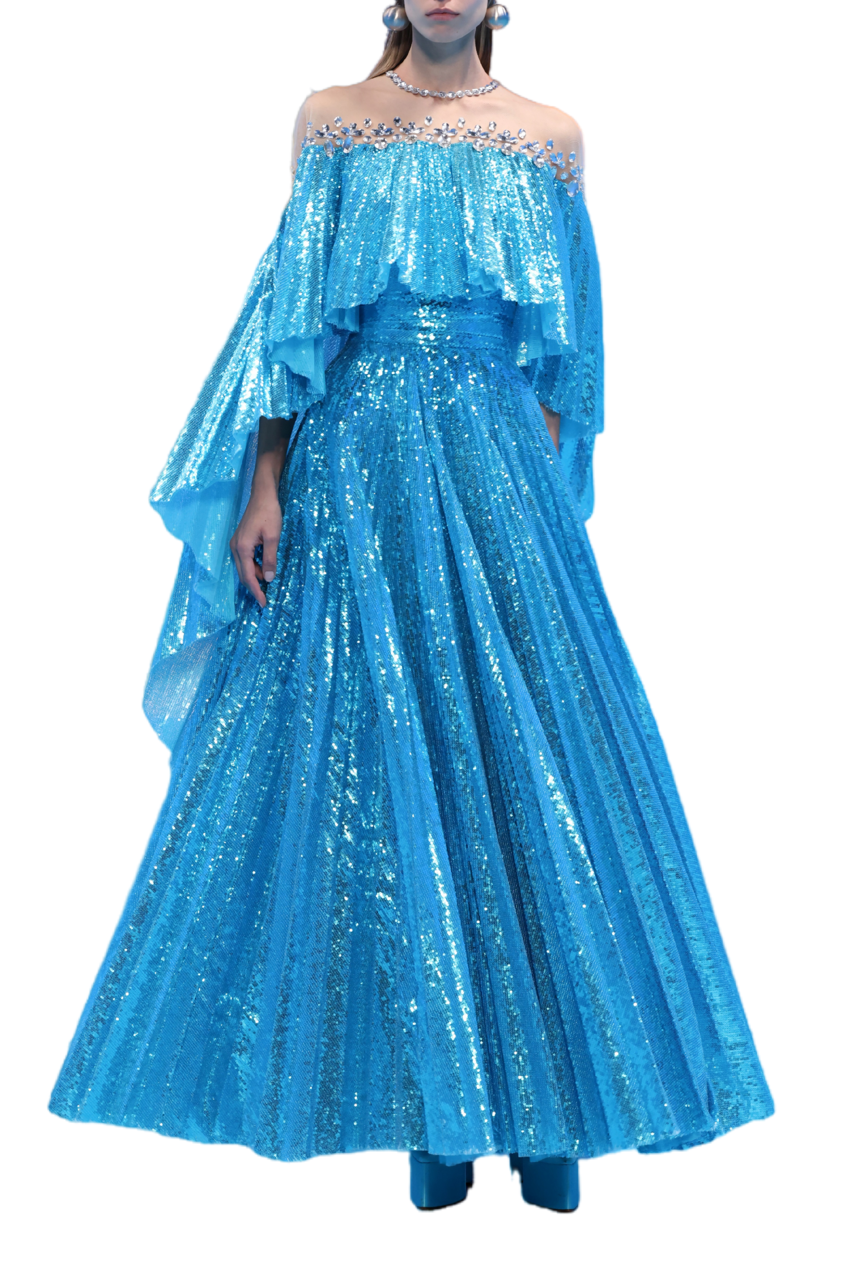 Sequin Pleated Dress and Cape