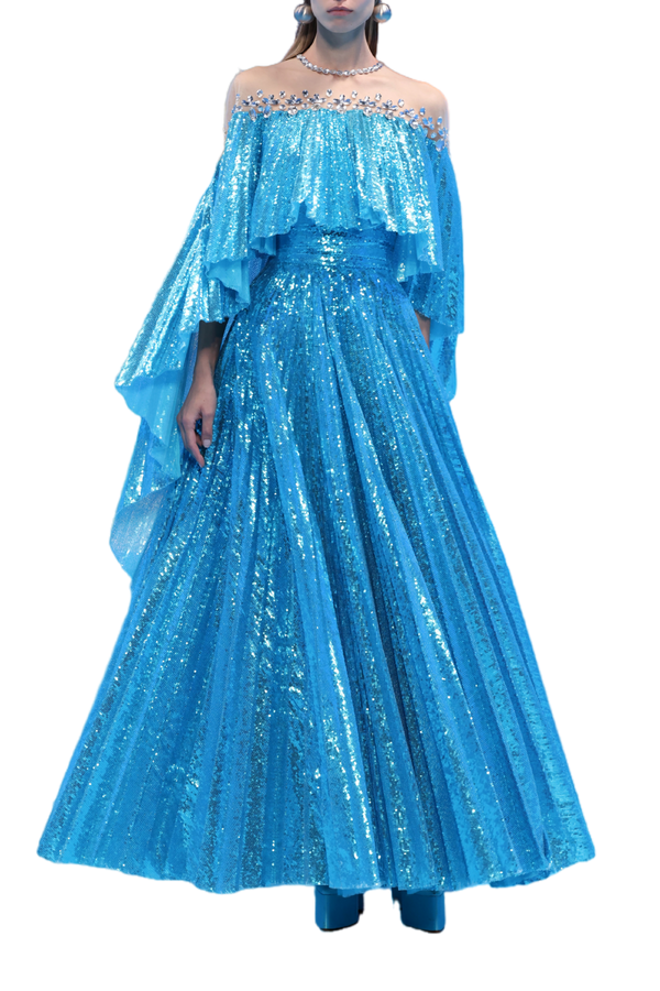 Sequin Pleated Dress and Cape